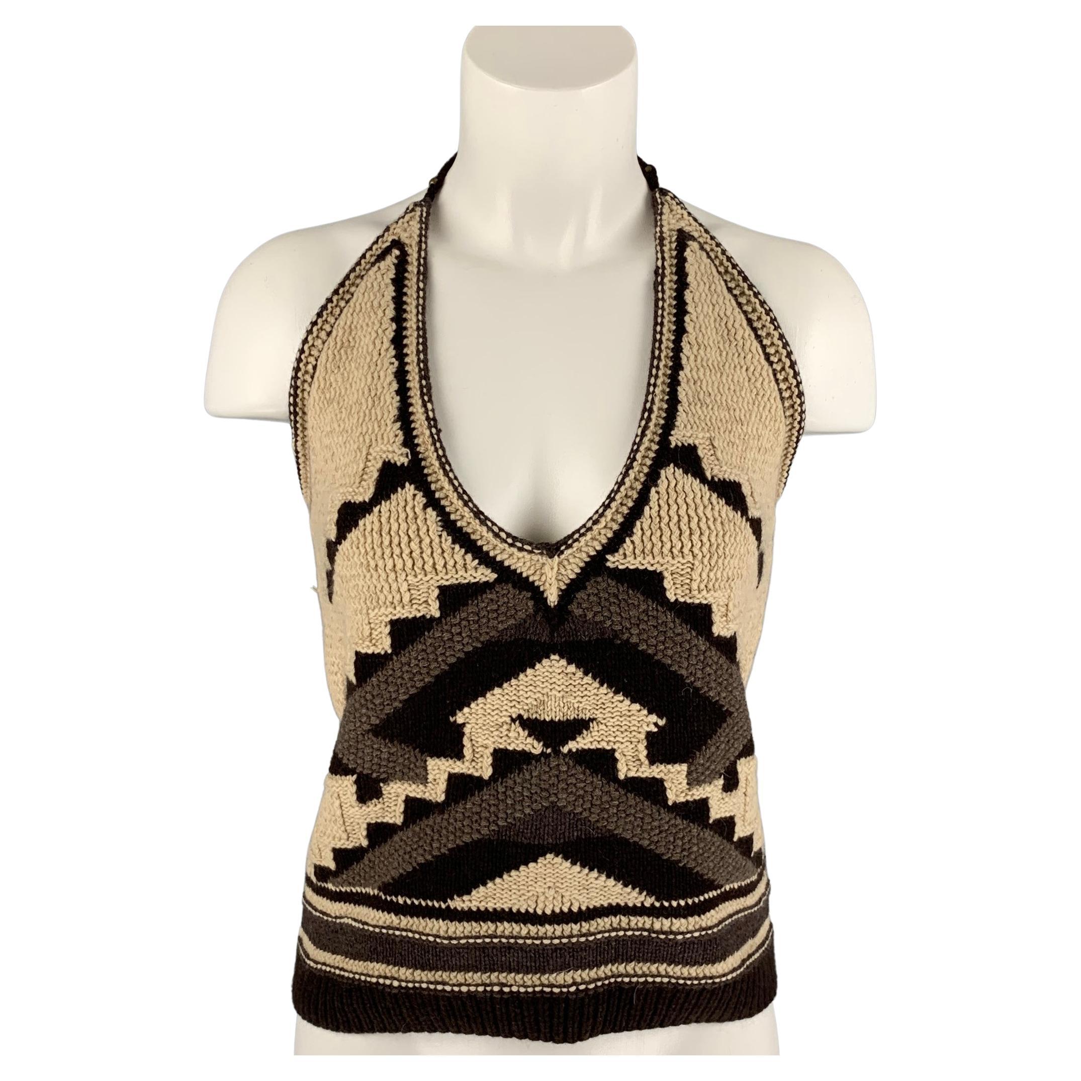 RALPH LAUREN Size L Beige 
Brown Hand Knit Cashmere Blend Navajo Dress Top