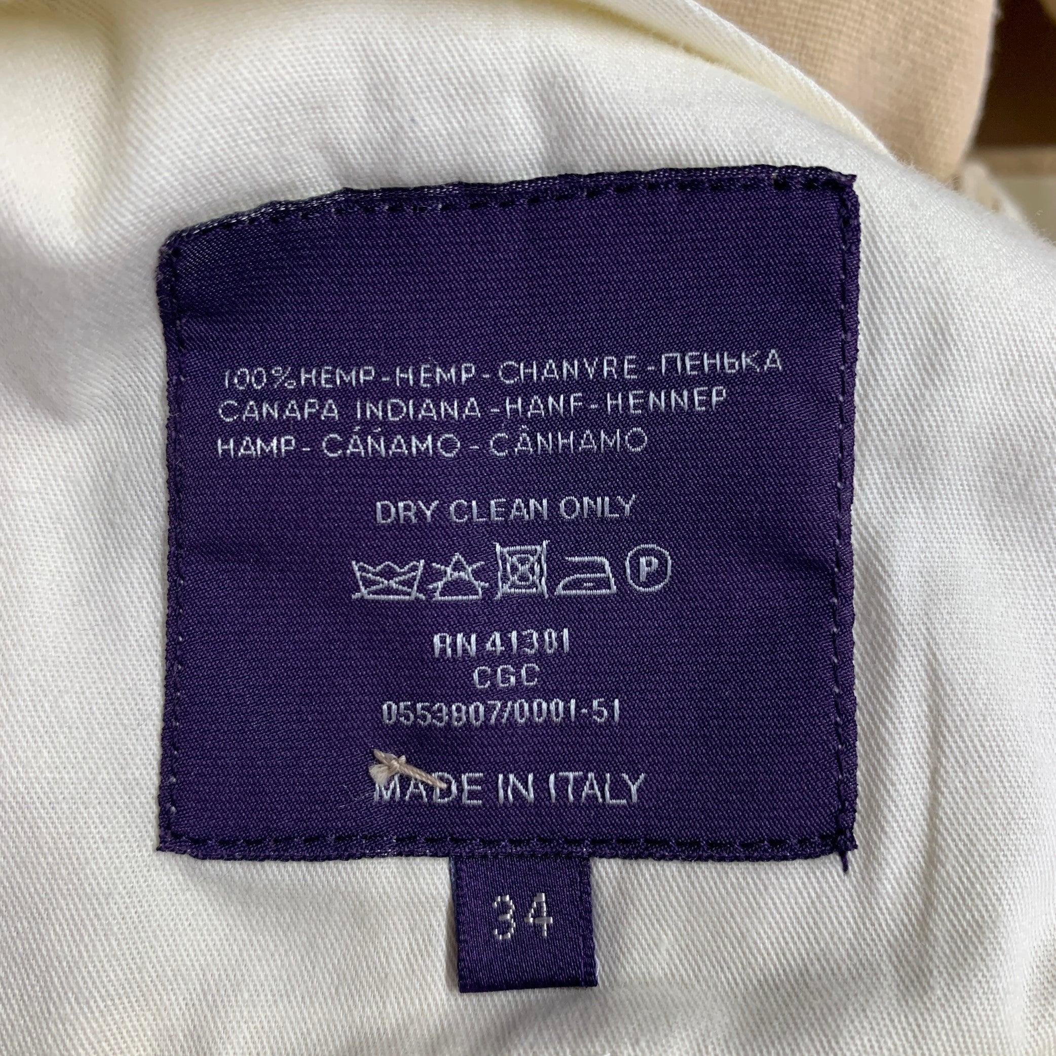 RALPH LAUREN Size L Beige Hemp Flat Front Dress Pants For Sale 1