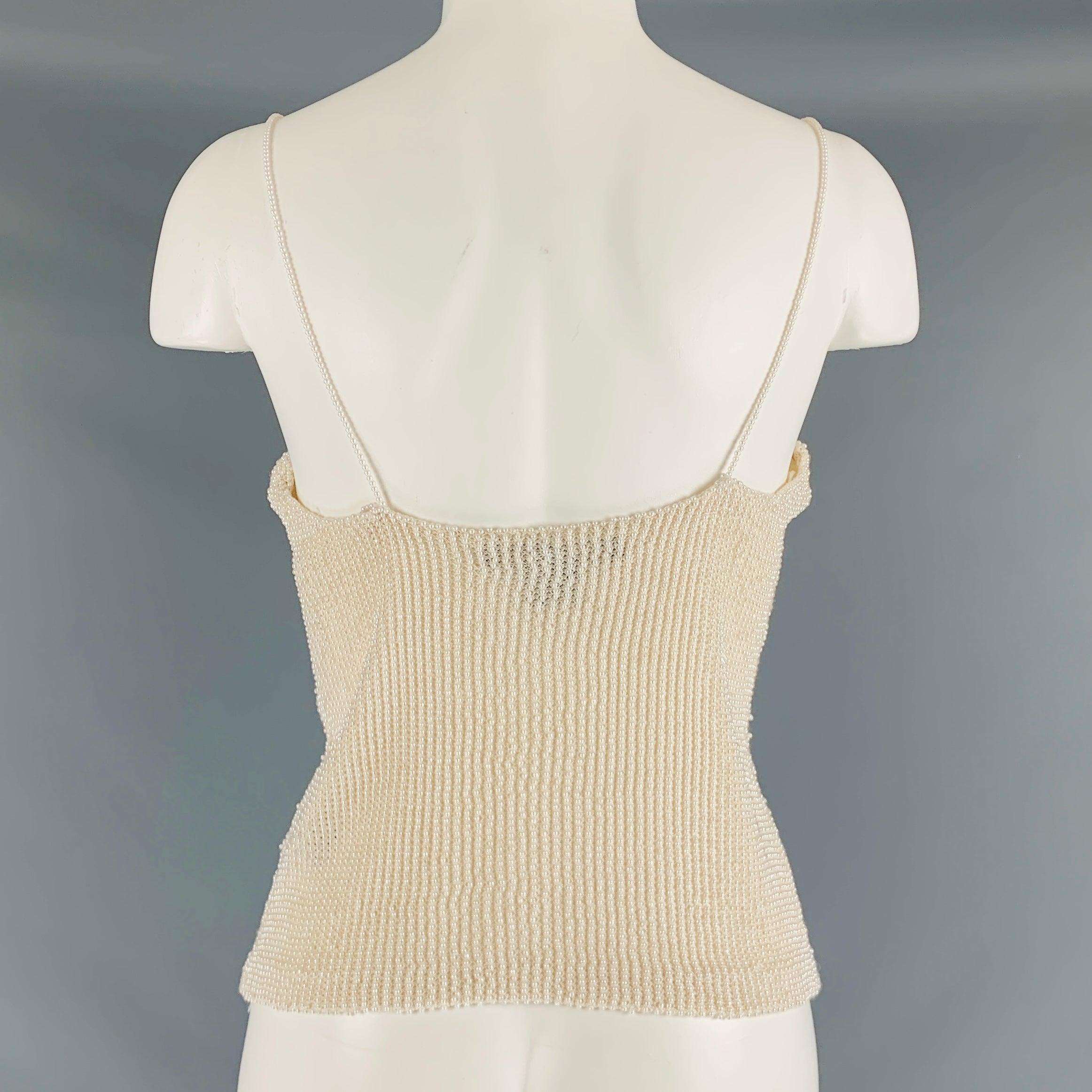 RALPH LAUREN Size L Beige Viscose Beaded Spaghetti Straps Dress Top 1