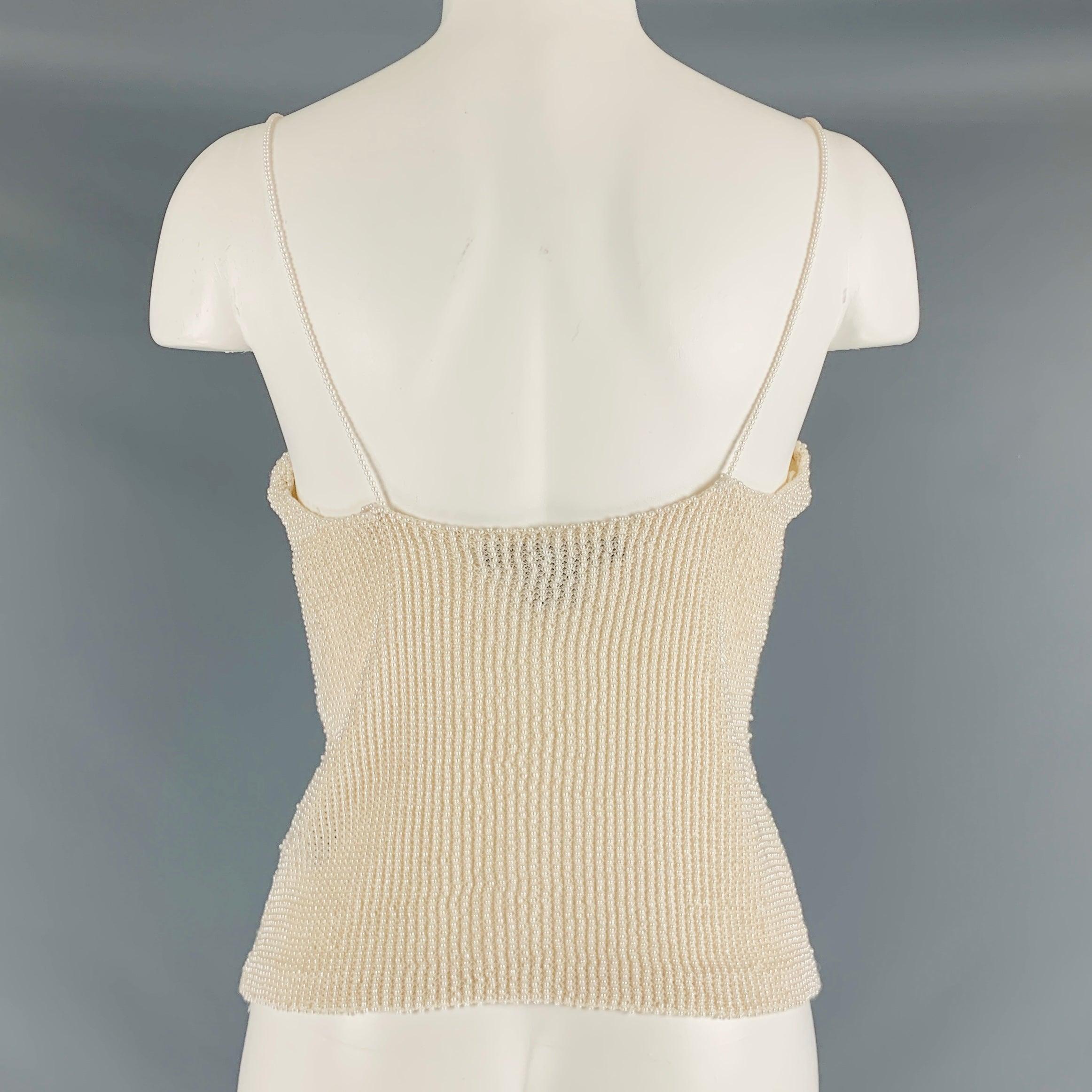 RALPH LAUREN Size L Beige Viscose Beaded Spaghetti Straps Dress Top For Sale 1