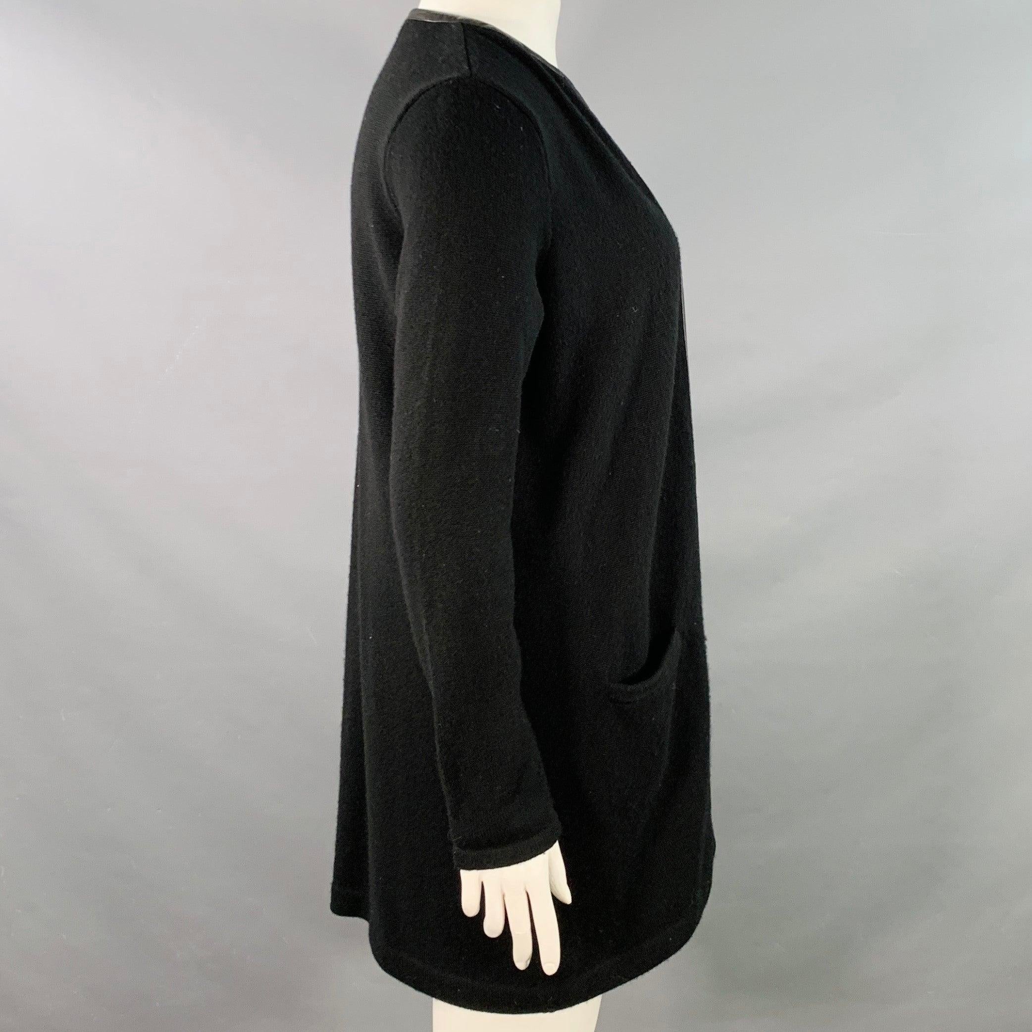 RALPH LAUREN Size L Black Cashmere Lambskin Trim Open Front Cardigan In Good Condition For Sale In San Francisco, CA