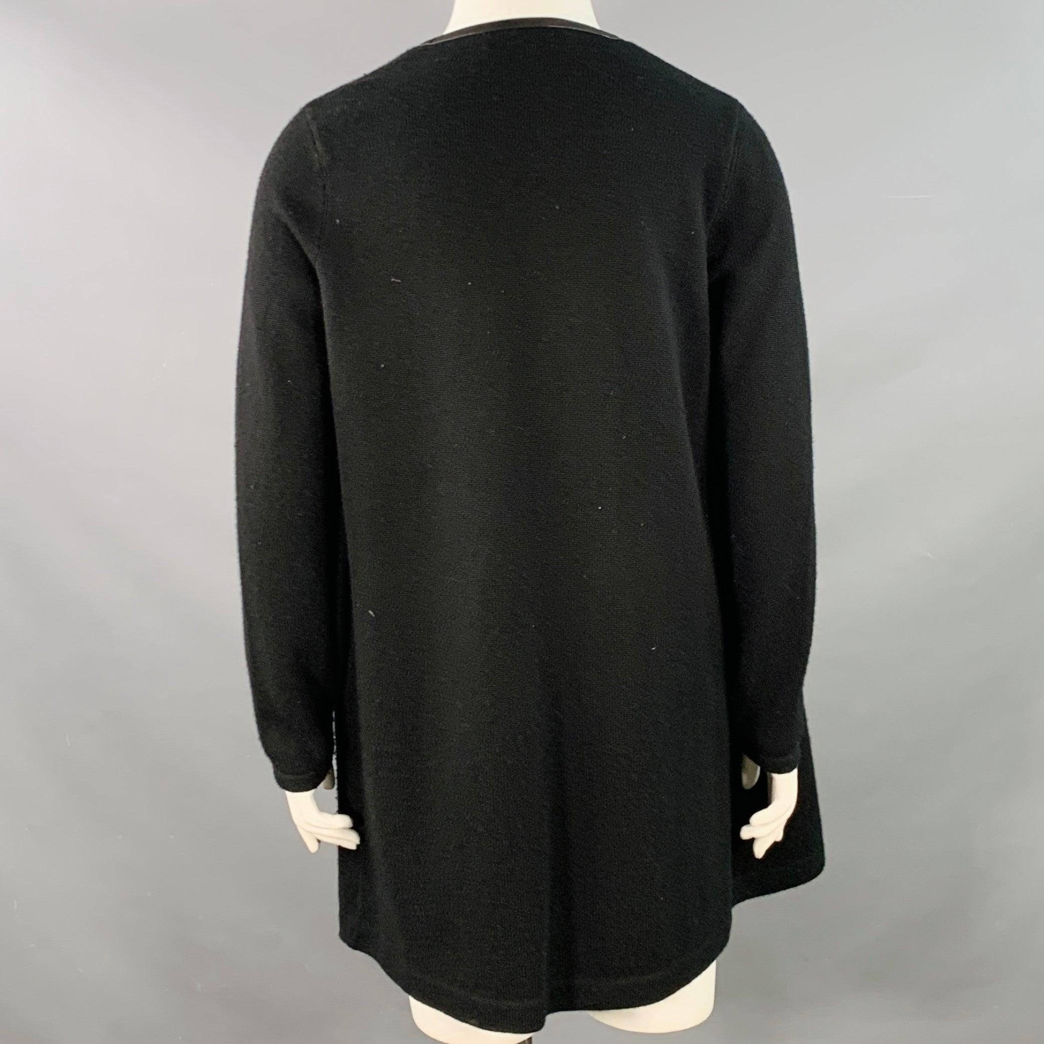 Women's RALPH LAUREN Size L Black Cashmere Lambskin Trim Open Front Cardigan For Sale