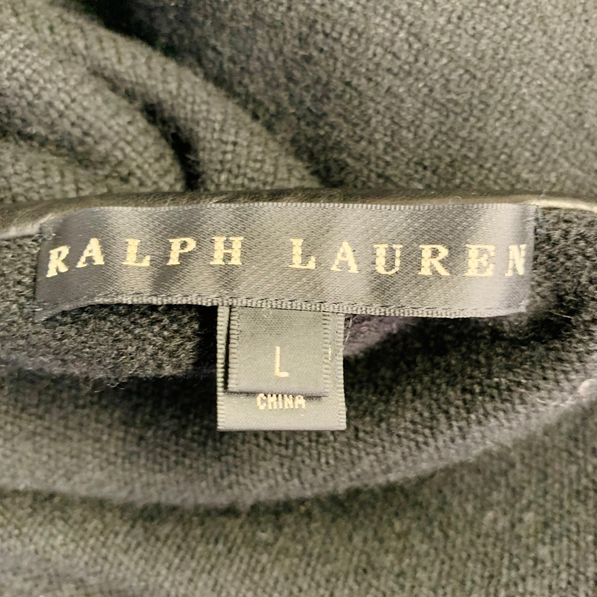 RALPH LAUREN Size L Black Cashmere Lambskin Trim Open Front Cardigan For Sale 3
