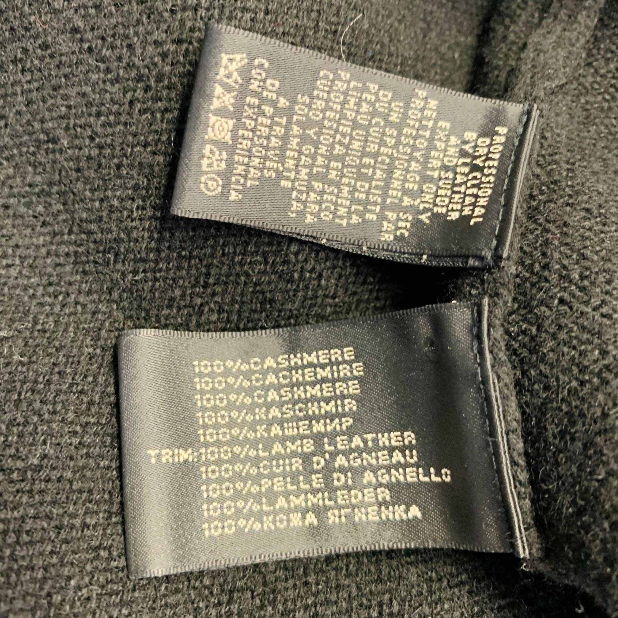 RALPH LAUREN Size L Black Cashmere Lambskin Trim Open Front Cardigan For Sale 4