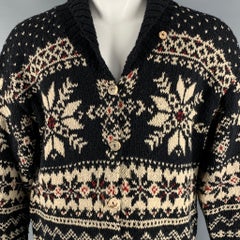 RALPH LAUREN Size L Black Cream Wool Silk Snowflake Cardigan