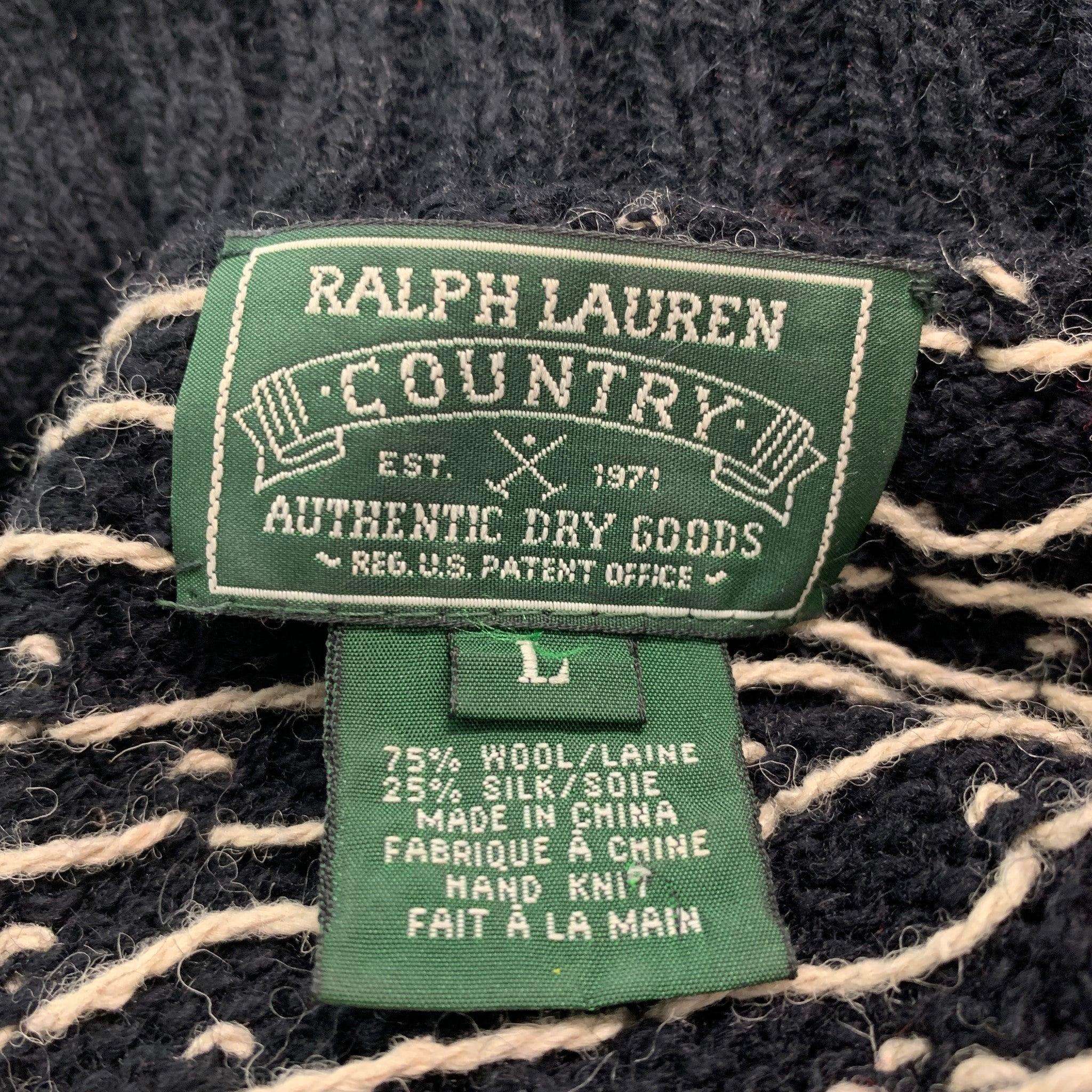 RALPH LAUREN Size L Black Cream Wool Silk Snowflake Cardigan For Sale 1