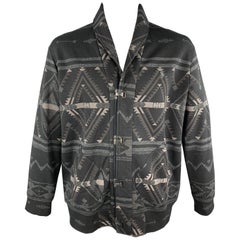 RALPH LAUREN Size L Black Print Cotton Blend Shawl Collar Hook & Eye Jacket