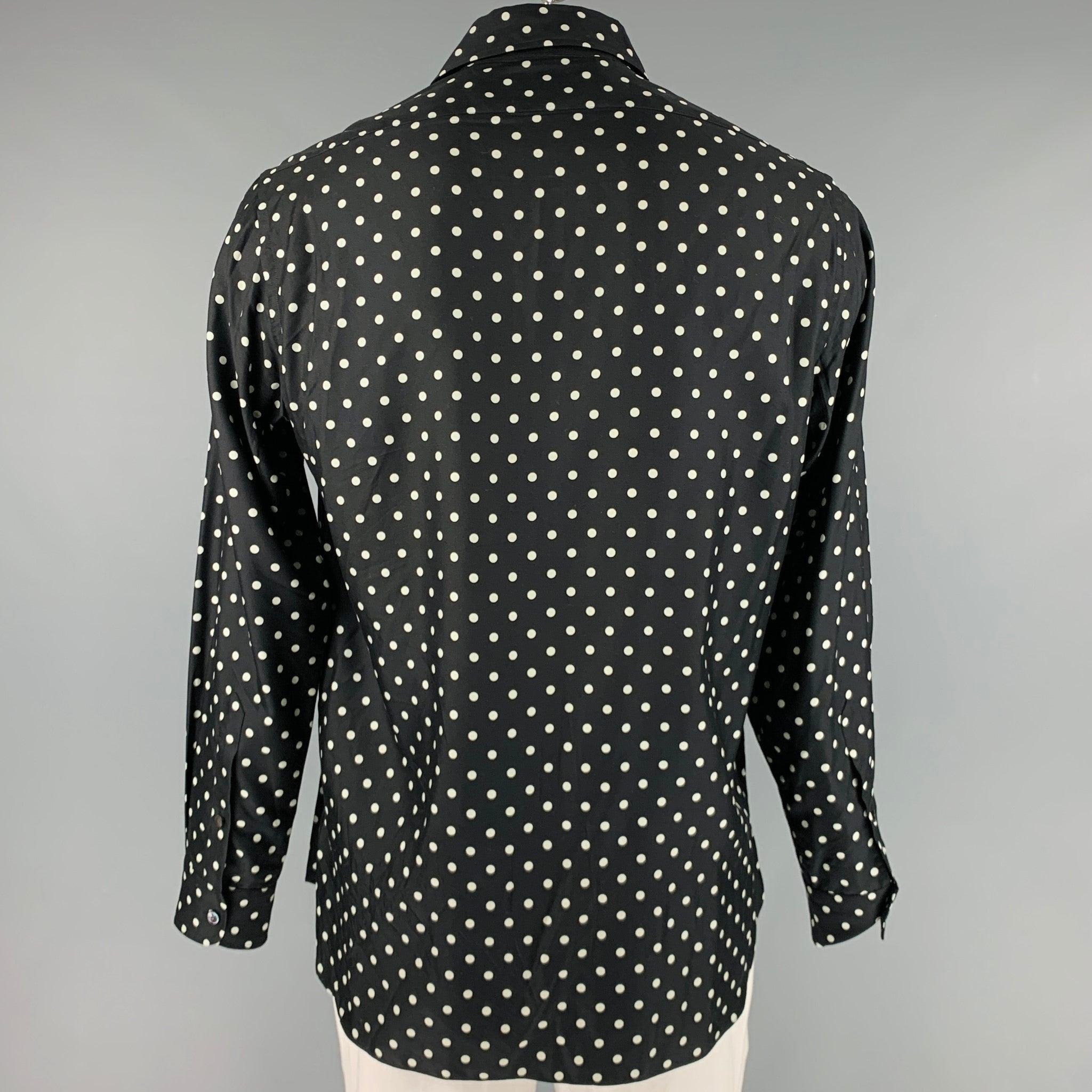RALPH LAUREN Size L Black White Polka Dot Silk Button Up Long Sleeve Shirt In Good Condition For Sale In San Francisco, CA