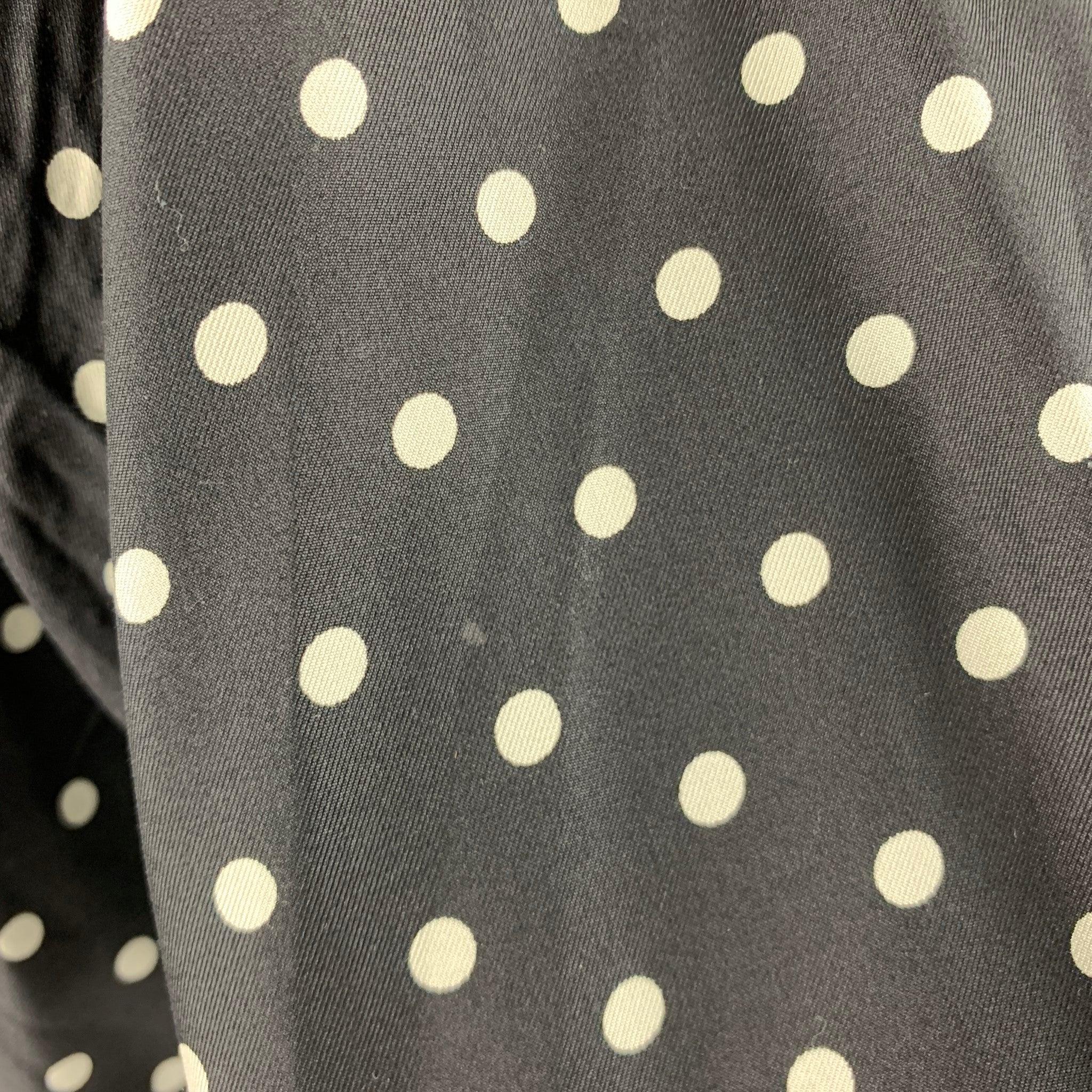 Men's RALPH LAUREN Size L Black White Polka Dot Silk Button Up Long Sleeve Shirt For Sale
