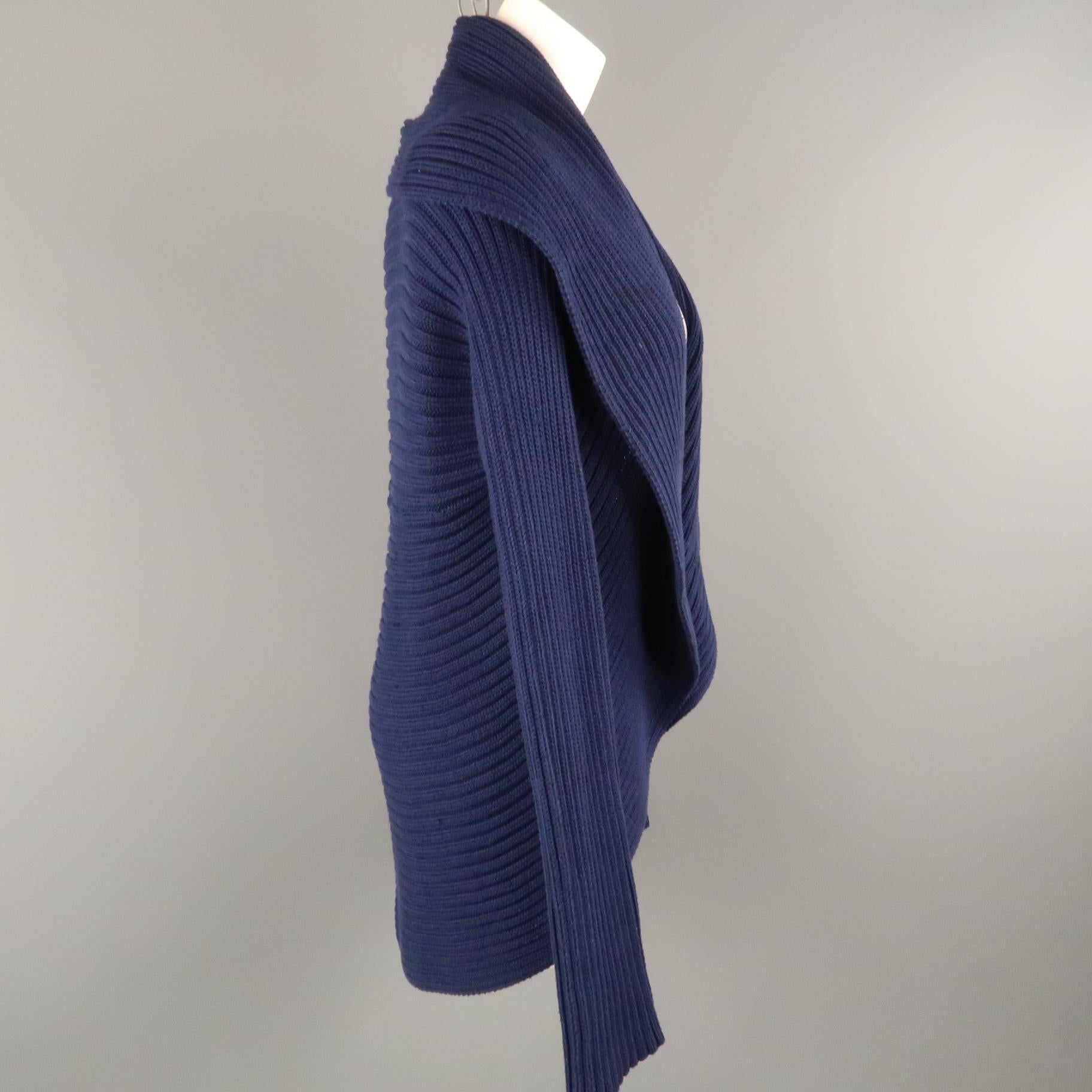 Black RALPH LAUREN Size L Blue Mercerized Cotton Shawl Collar Cardigan