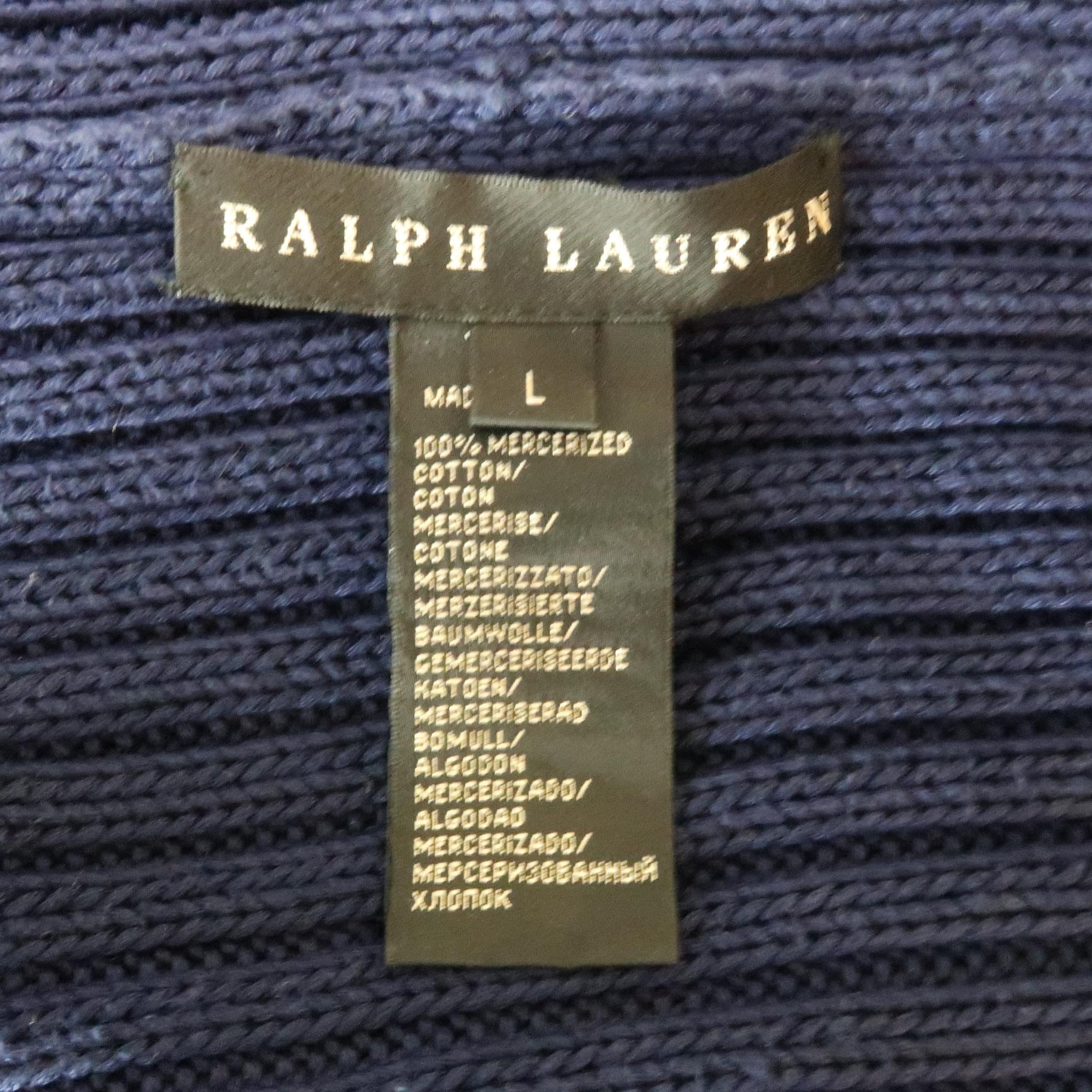 RALPH LAUREN Size L Blue Mercerized Cotton Shawl Collar Cardigan 1
