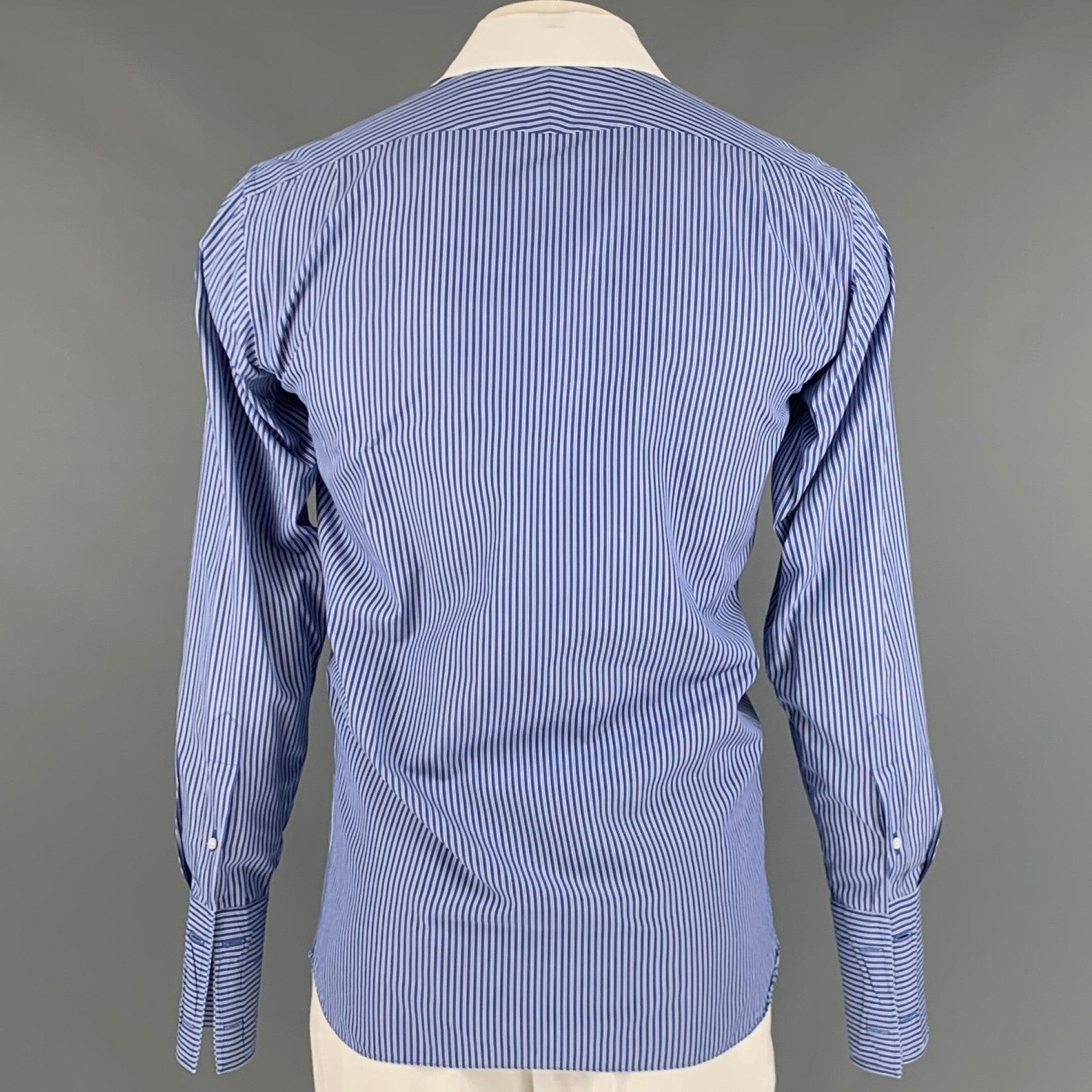 RALPH LAUREN Size L Blue White Stripe Cotton French Cuff Long Sleeve Shirt In Excellent Condition For Sale In San Francisco, CA
