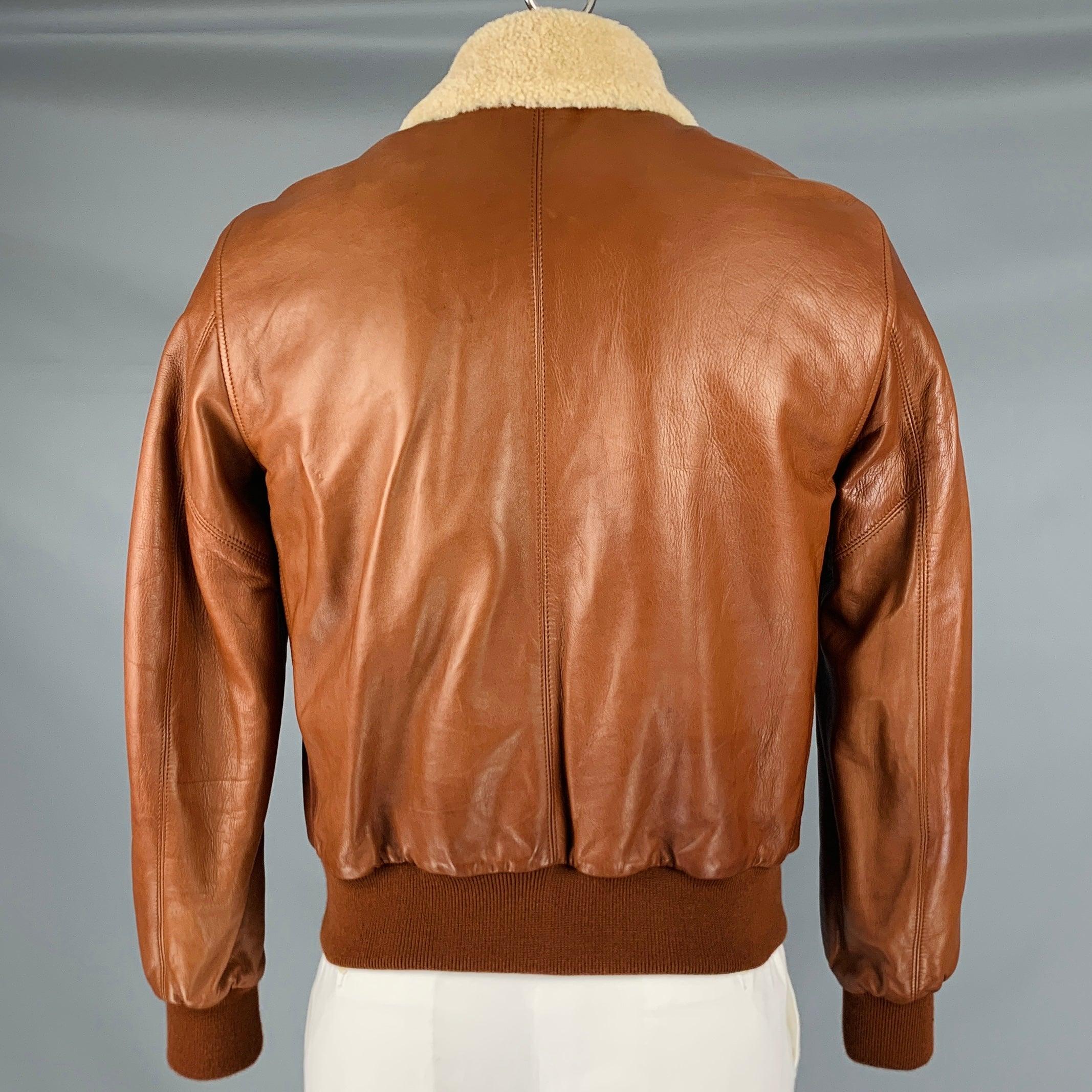 RALPH LAUREN Size L Brown Leather Zip Up Jacket In Good Condition For Sale In San Francisco, CA