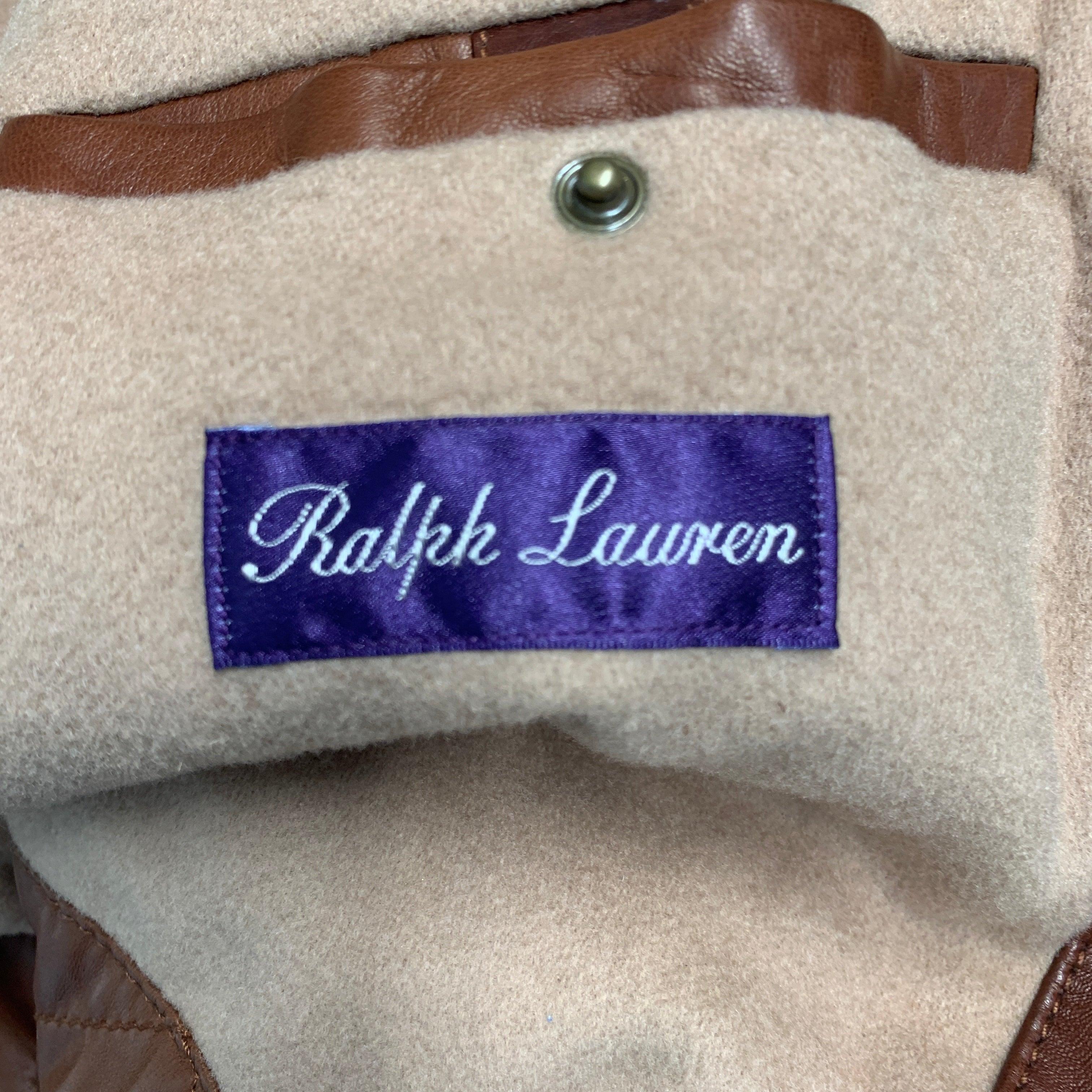 RALPH LAUREN Size L Brown Leather Zip Up Jacket For Sale 1
