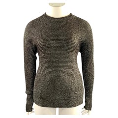 RALPH LAUREN - Pull à col rond en maille mélangée soie, taille L, marron et argent, pour femme