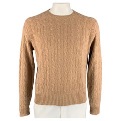 RALPH LAUREN Size L Camel Cable Knit Cashmere Crew-Neck Sweater