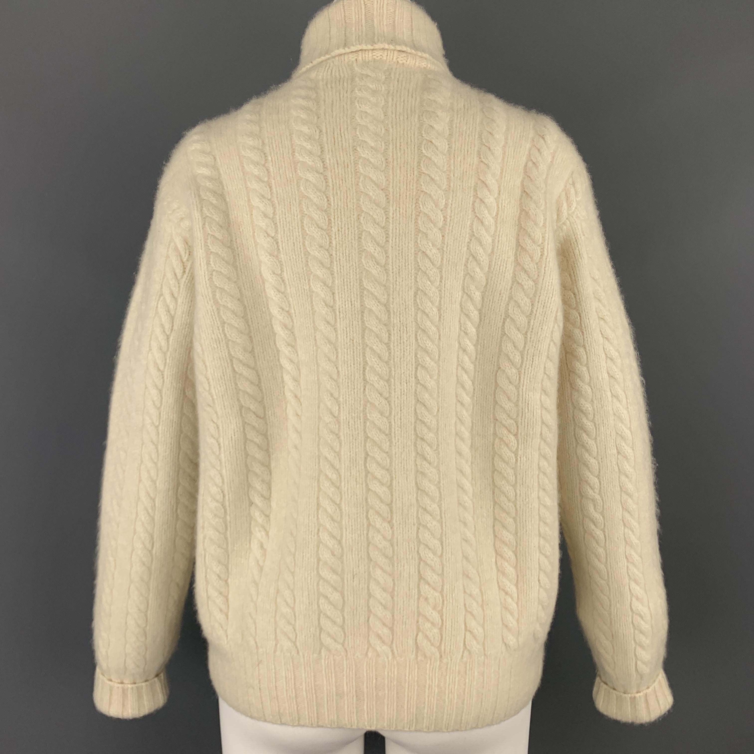 RALPH LAUREN Size L Cream Cashmere Cableknit Rolled Turtleneck Sweater In Excellent Condition In San Francisco, CA