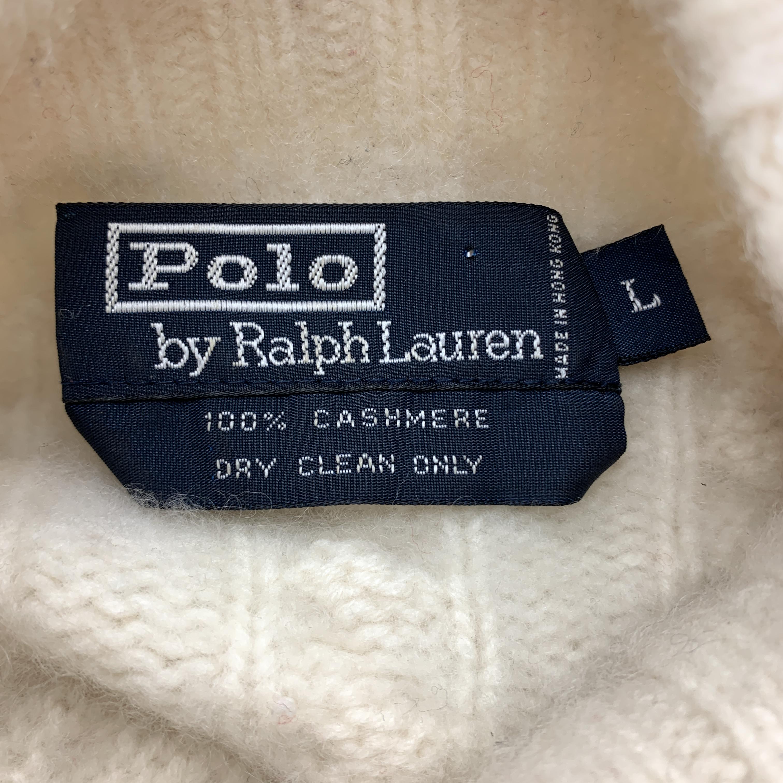 Men's RALPH LAUREN Size L Cream Cashmere Cableknit Rolled Turtleneck Sweater