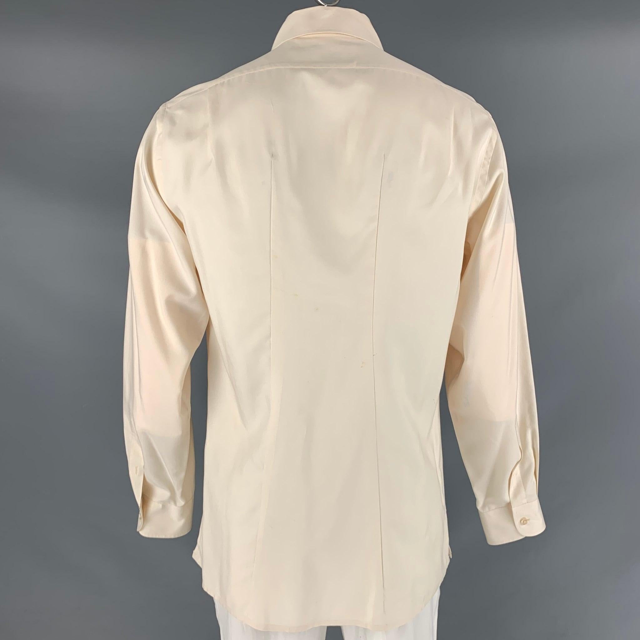 RALPH LAUREN Size L Cream Silk One pocket Long Sleeve Shirt In Excellent Condition For Sale In San Francisco, CA
