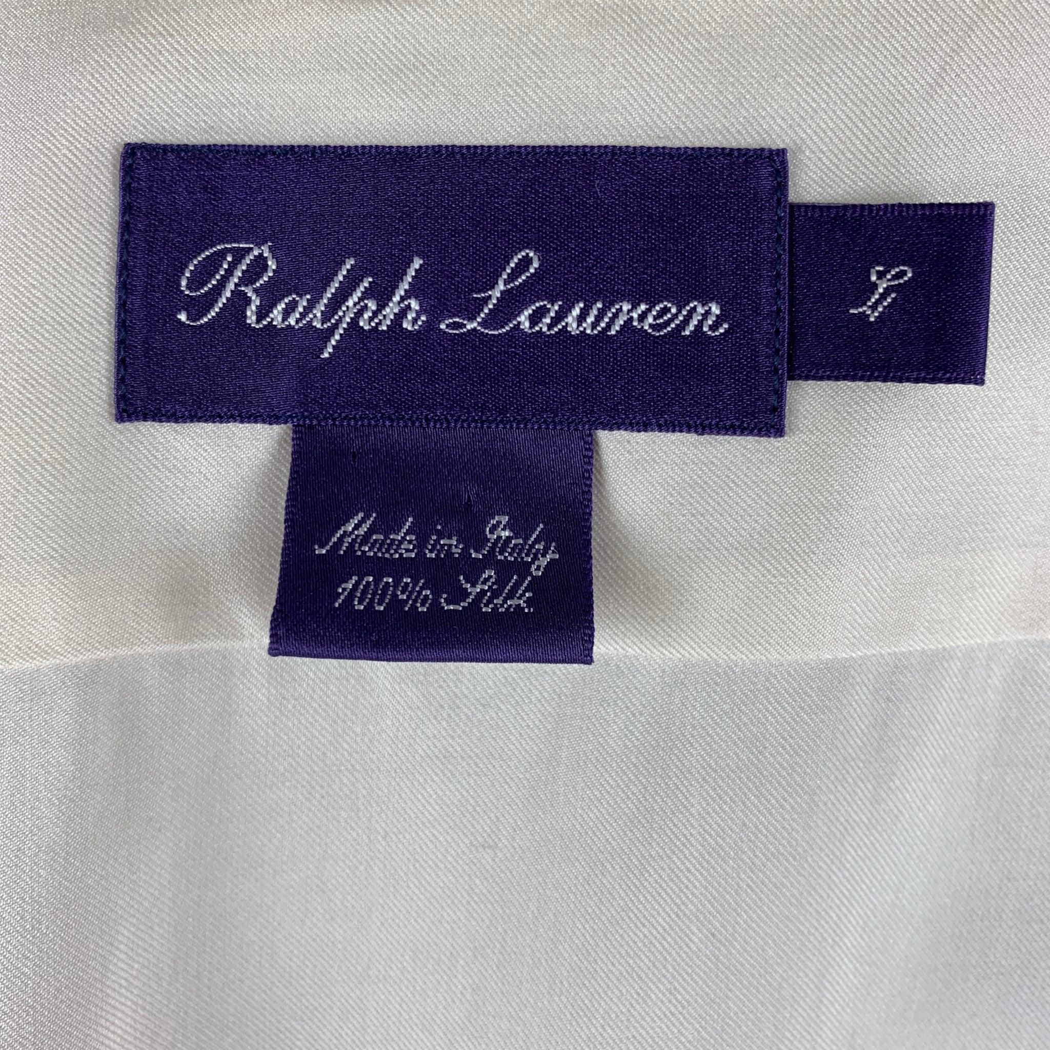 Men's RALPH LAUREN Size L Cream Silk One pocket Long Sleeve Shirt For Sale