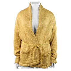 RALPH LAUREN Size L Gold Metallic Knit Belted Cardigan