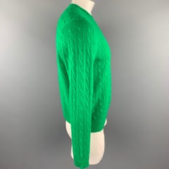 RALPH LAUREN Size L Green Cable Knit Cashmere Crew-Neck Sweater