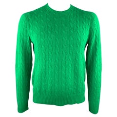 RALPH LAUREN Size L Green Cable Knit Cashmere Crew-Neck Sweater