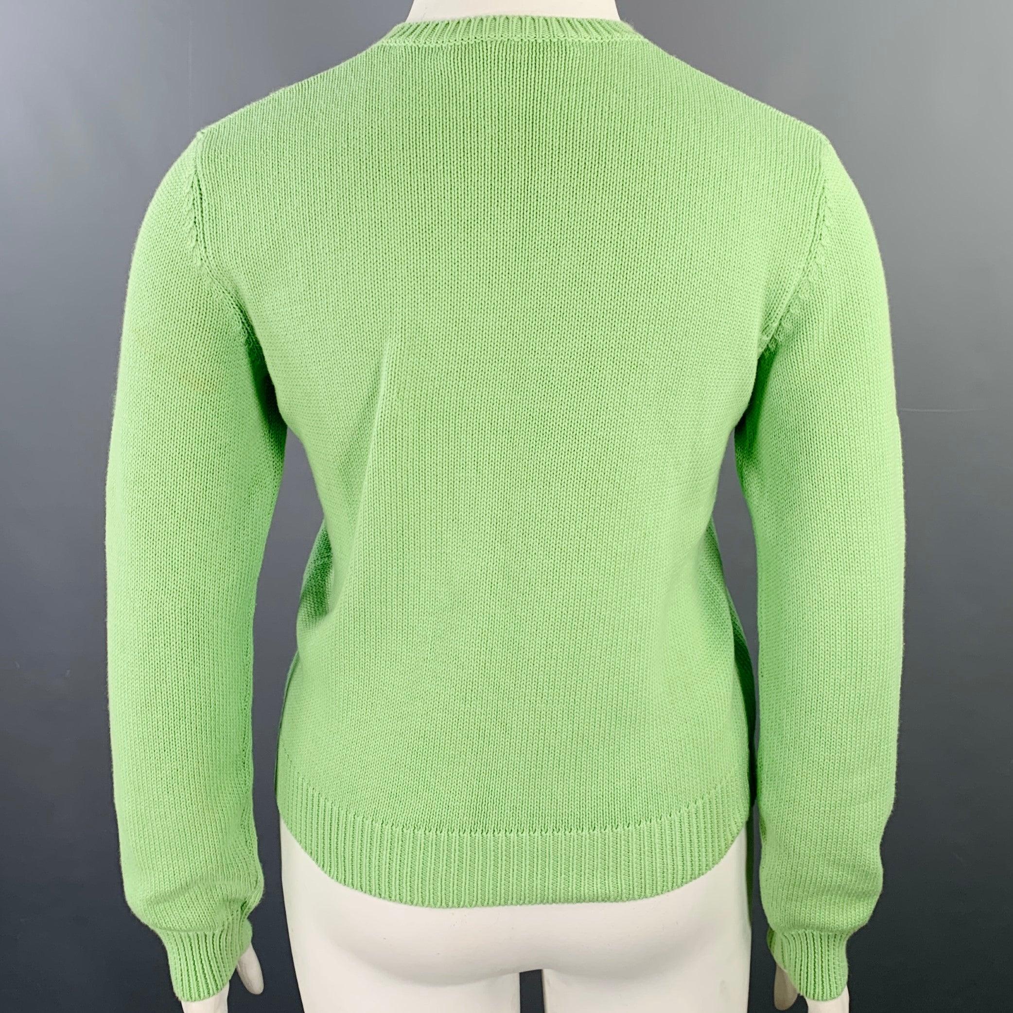 RALPH LAUREN Size L Green Cotton Knit V-Neck Sweater In Excellent Condition For Sale In San Francisco, CA