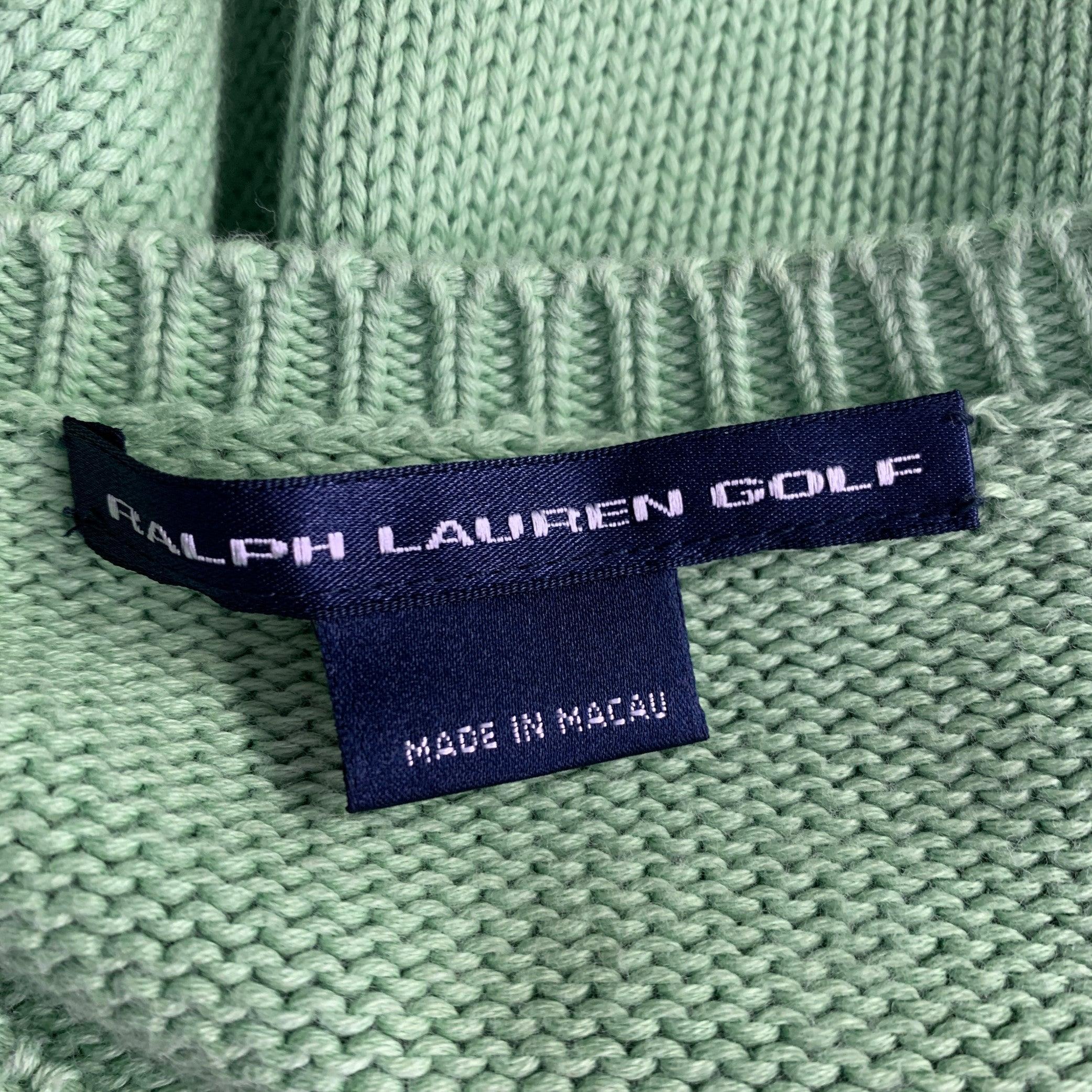 Women's RALPH LAUREN Size L Green Cotton Knit V-Neck Sweater For Sale