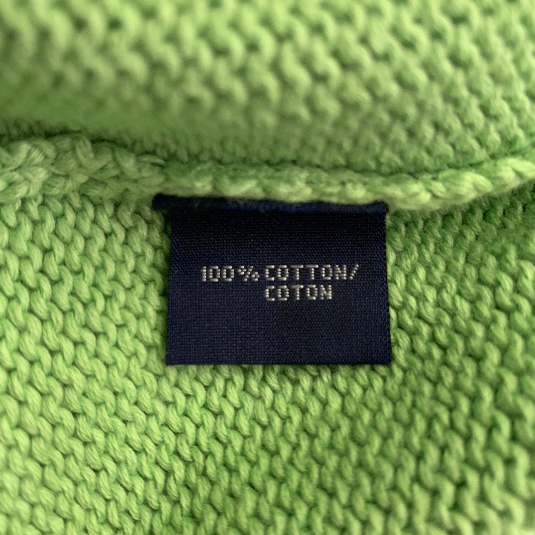 RALPH LAUREN Size L Green Cotton Knit V-Neck Sweater For Sale 1