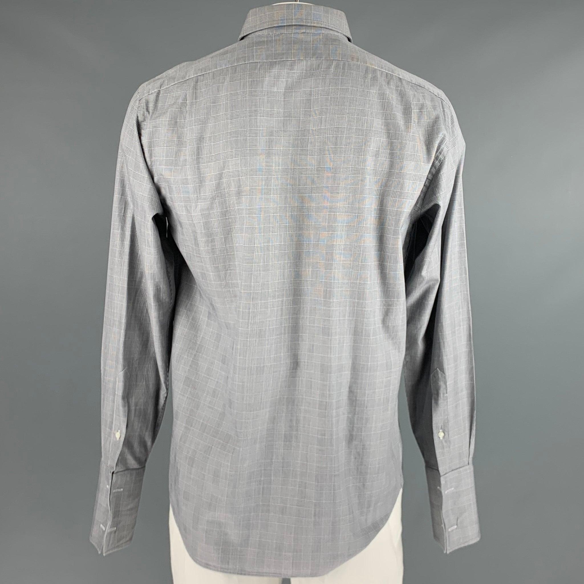 RALPH LAUREN Size L Grey Plaid Cotton French Cuff Long Sleeve Shirt In Good Condition For Sale In San Francisco, CA