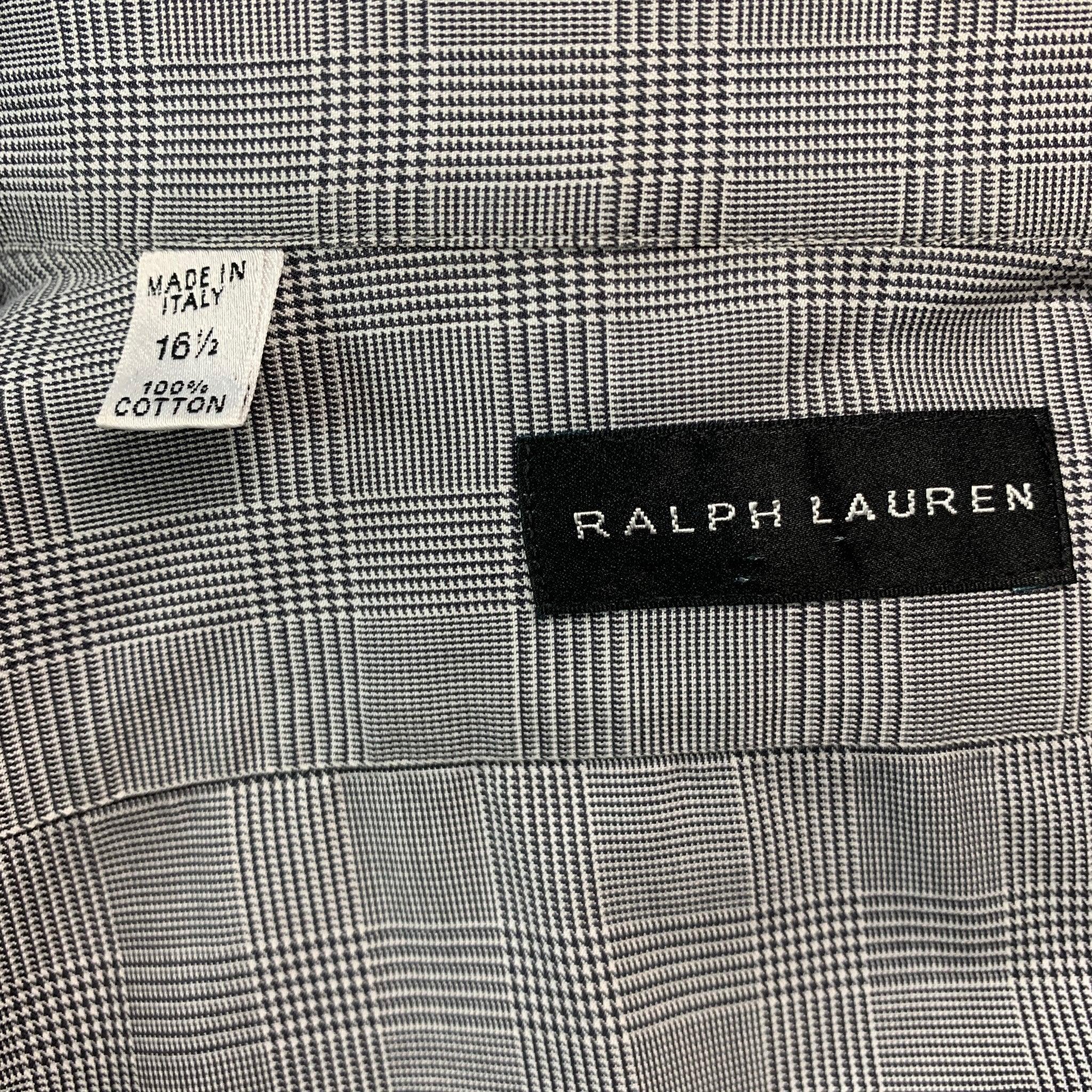 RALPH LAUREN Size L Grey Plaid Cotton French Cuff Long Sleeve Shirt For Sale 2