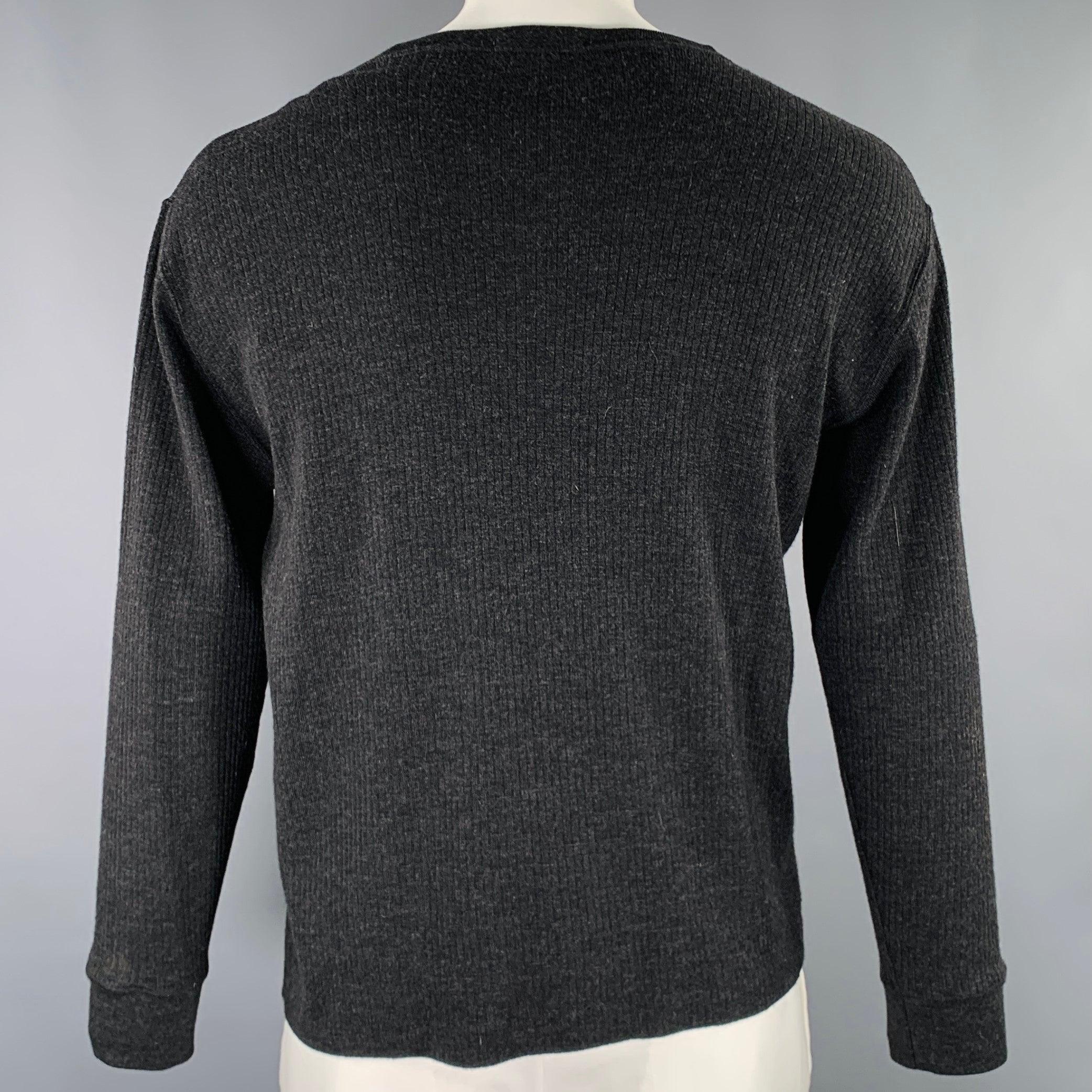 Black RALPH LAUREN Size L Grey Ribbed Wool Crew Neck Pullover