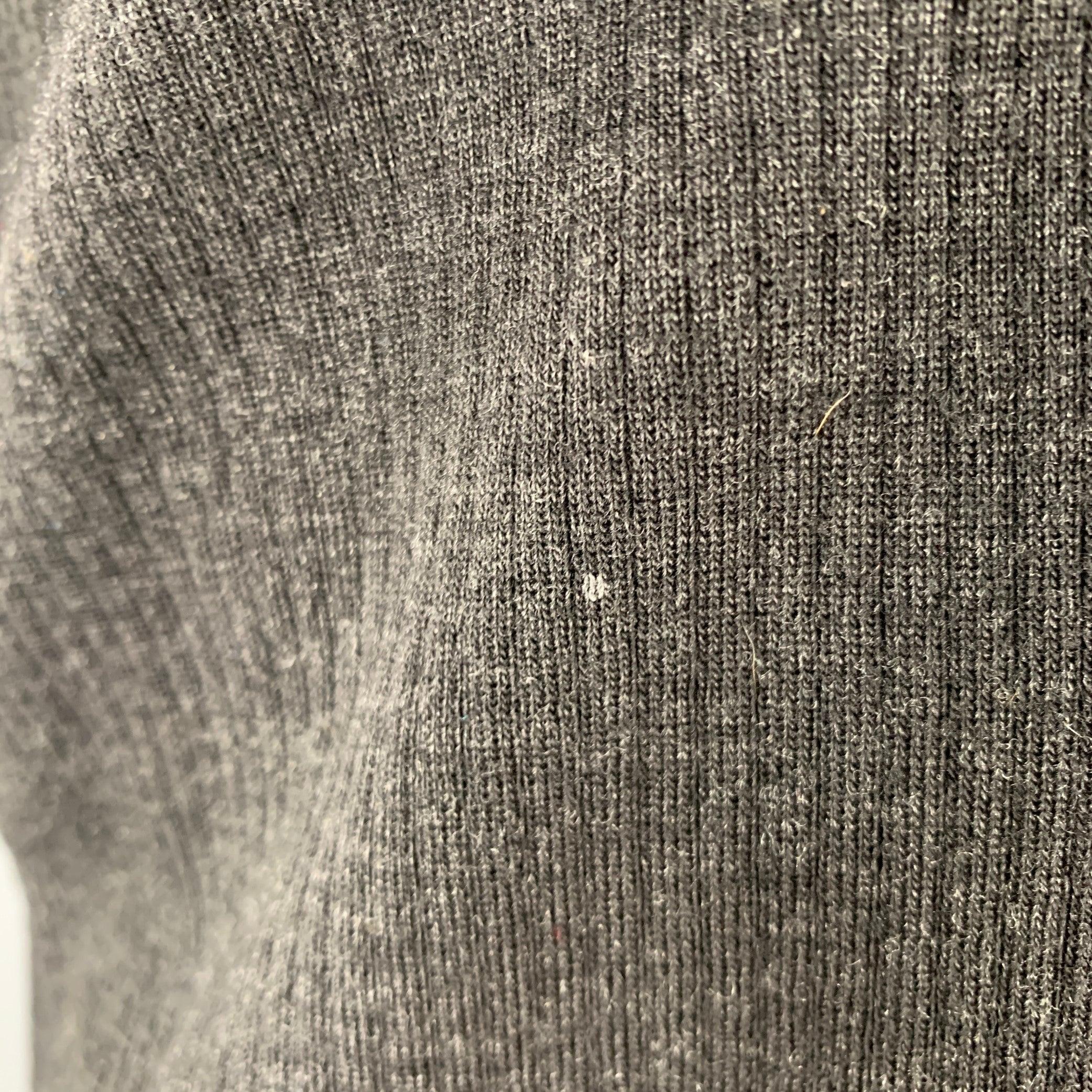 RALPH LAUREN Size L Grey Ribbed Wool Crew Neck Pullover In Good Condition In San Francisco, CA