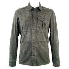 RALPH LAUREN Size L Grey Suede Two Pockets Long Sleeve Shirt