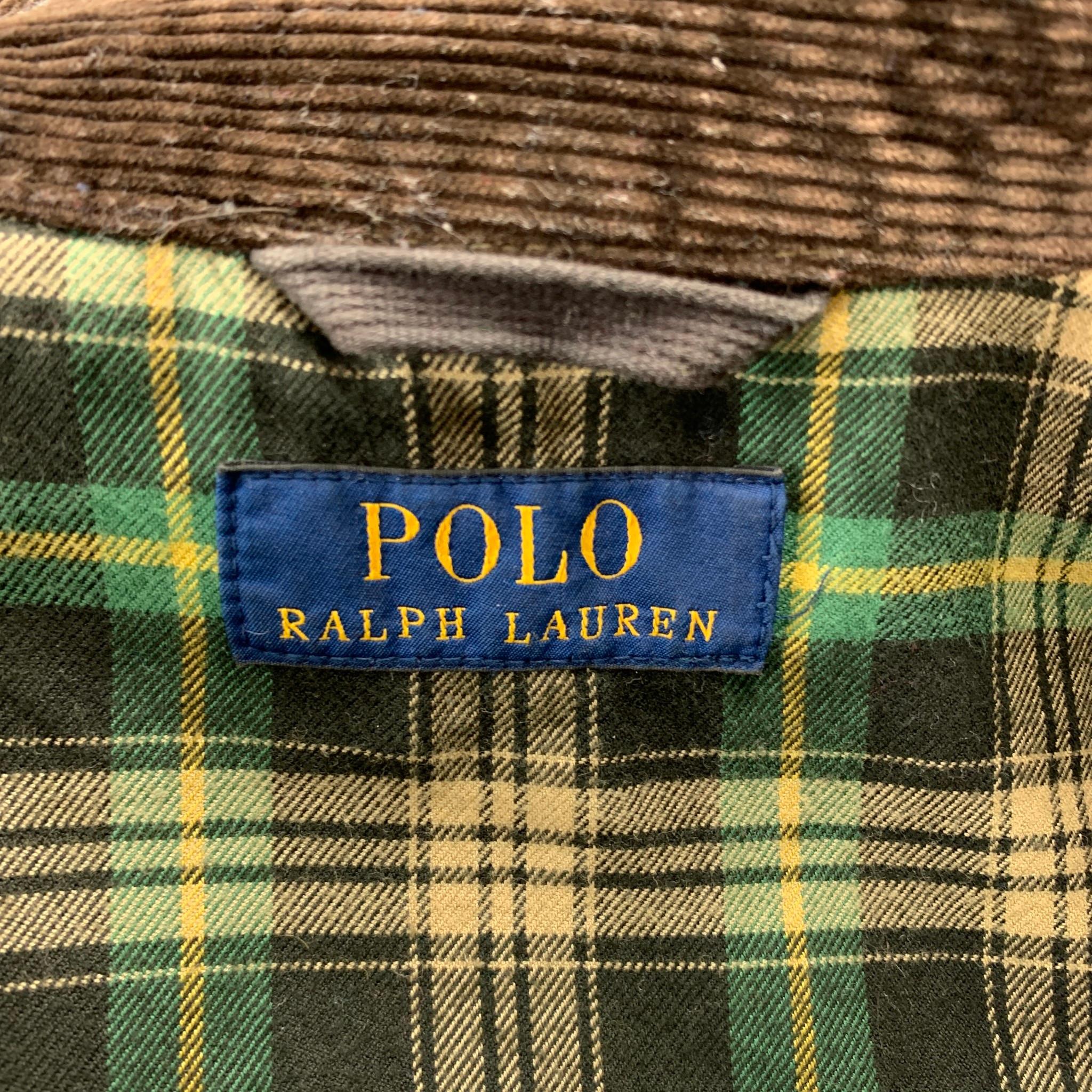 Men's RALPH LAUREN Size L Moss Green Distressed Coated Cotton Zip & Snaps Jacket
