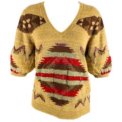 RALPH LAUREN Tallas L Multicolor Mezcla de Lino Top Casual de Punto con Cuello en V
