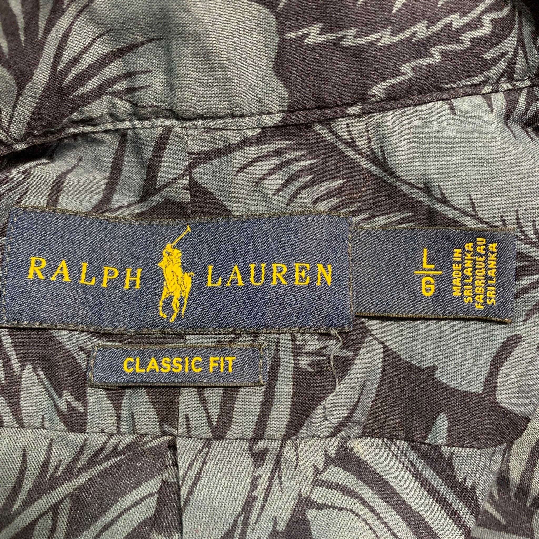 RALPH LAUREN Size L Navy Blue Floral Cotton Classic Short Sleeve Shirt 1