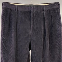 RALPH LAUREN Size L Navy Corduroy Cotton Pleated Casual Pants