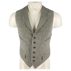 RALPH LAUREN Size L Olive Herringbone Rayon Buttoned Vest