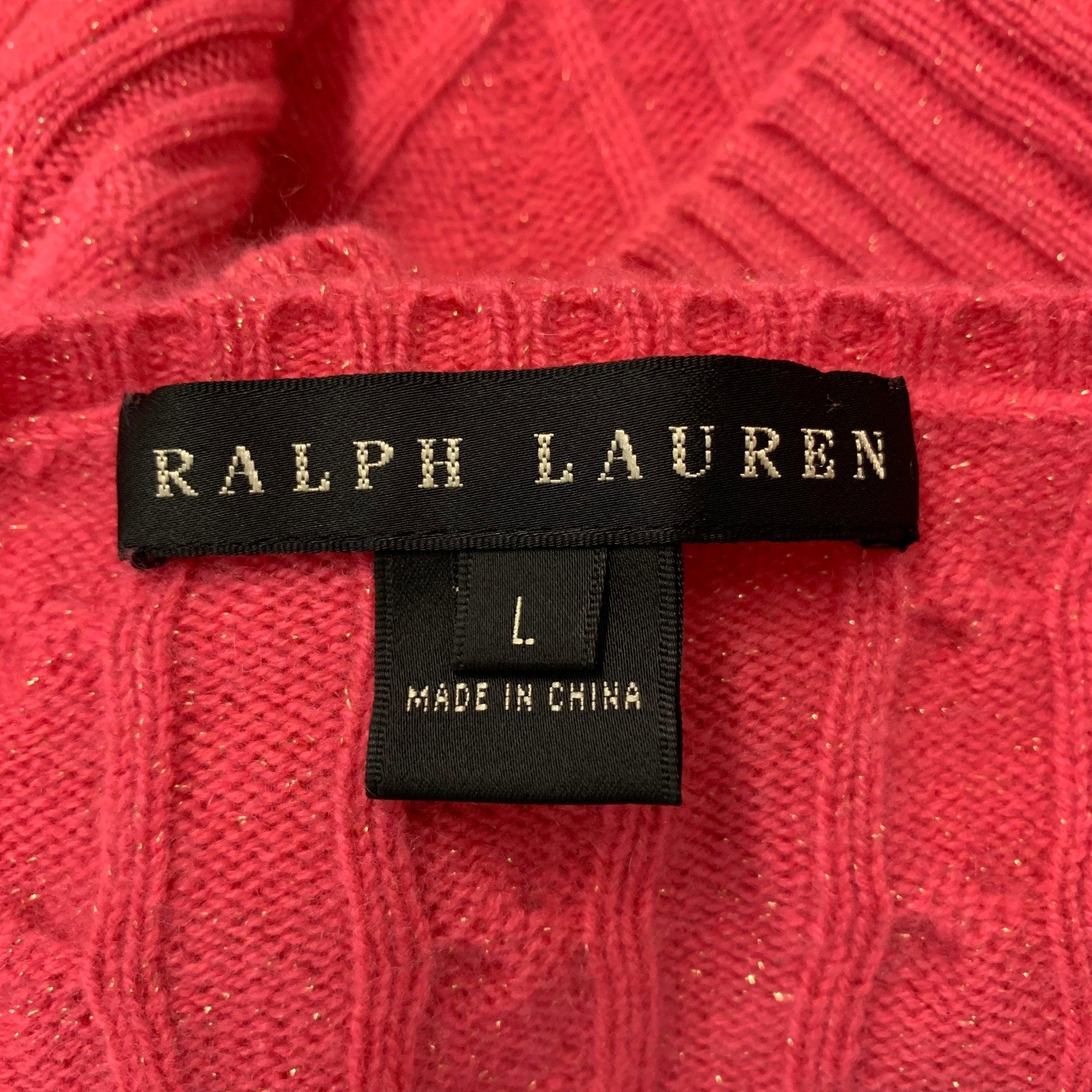 Women's RALPH LAUREN Size L Pink Gold Cashmere Cable Knit Dress Top