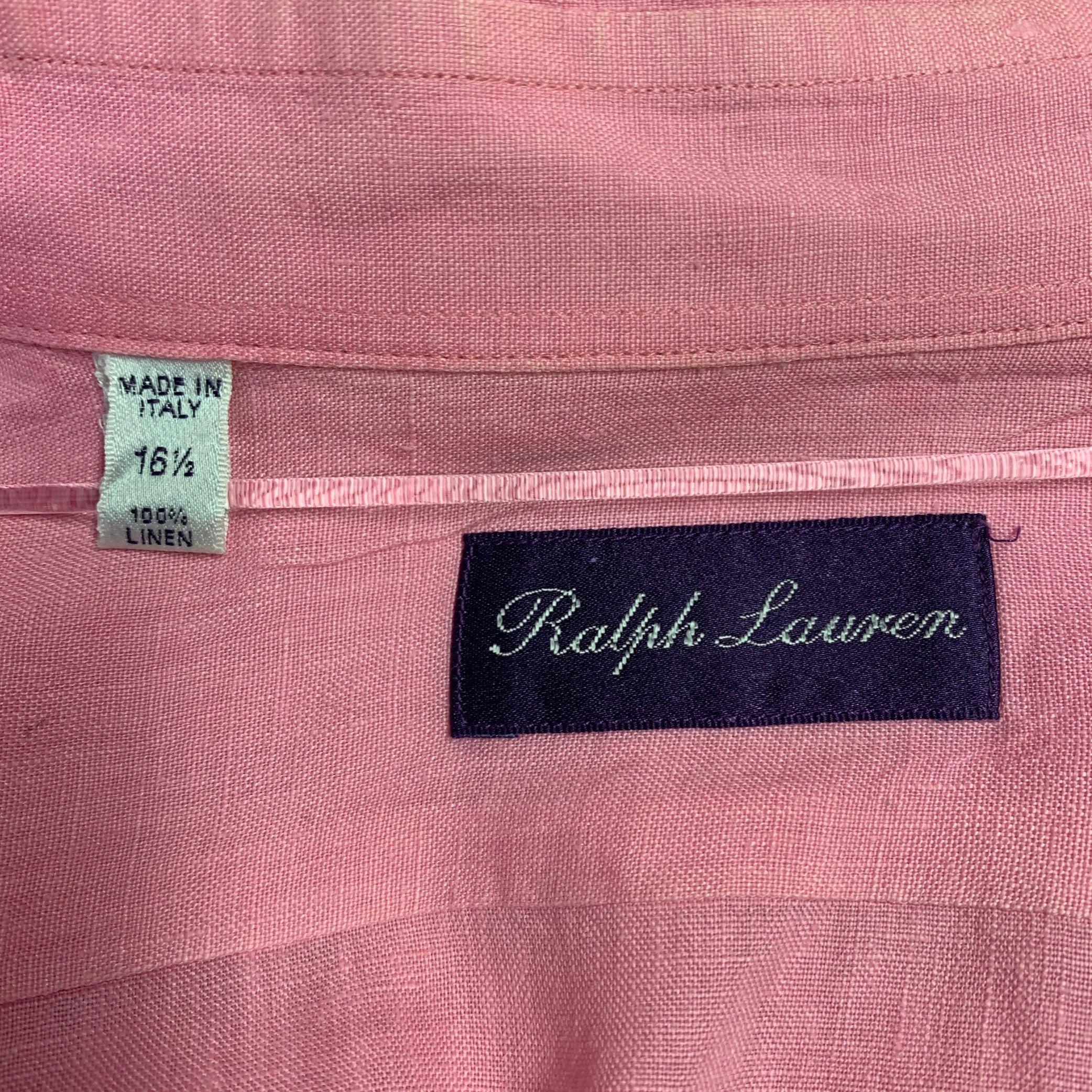 RALPH LAUREN Größe L Rosa Leinenhemd mit langen Ärmeln und einer Tasche Herren im Angebot