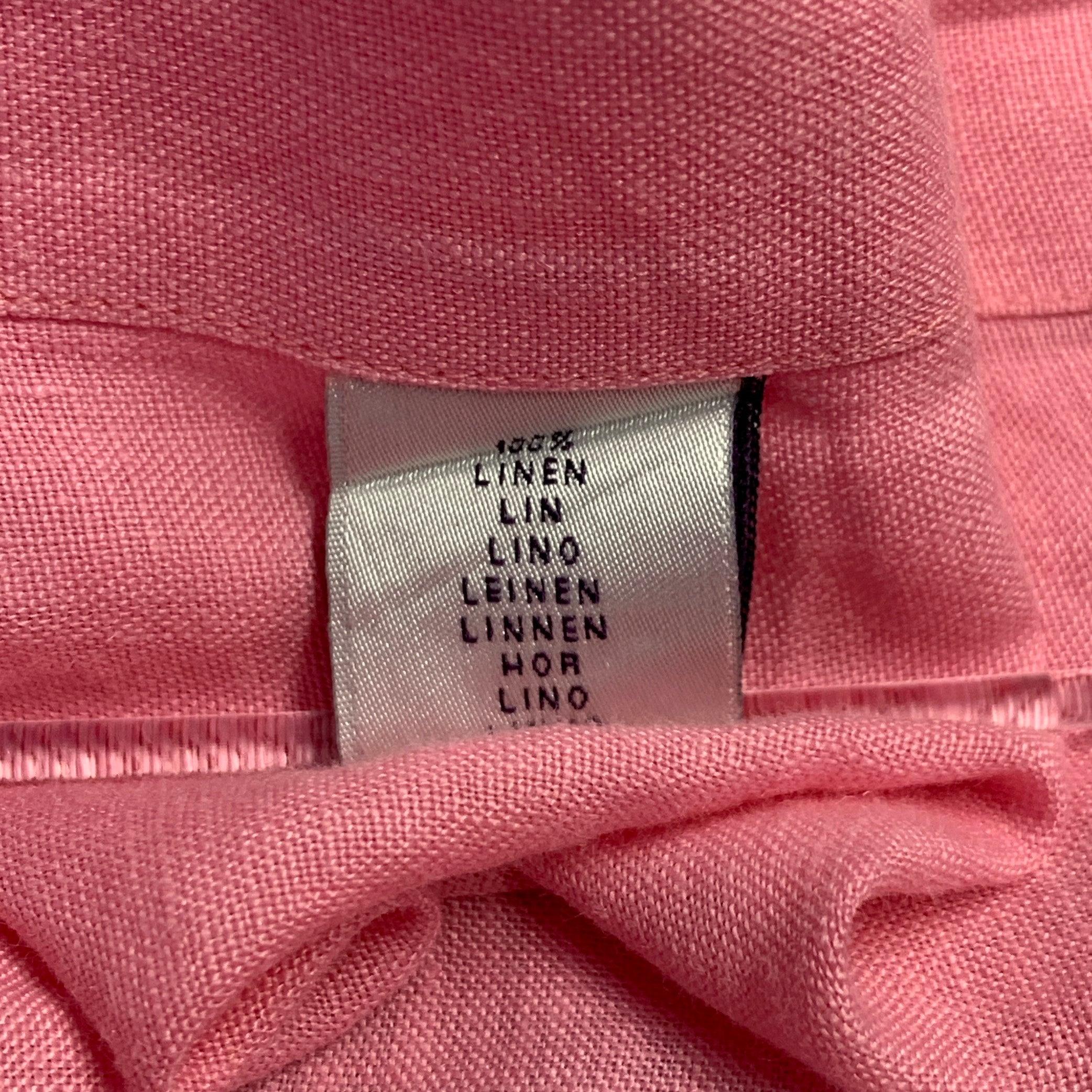 RALPH LAUREN Größe L Rosa Leinenhemd mit langen Ärmeln und einer Tasche im Angebot 1