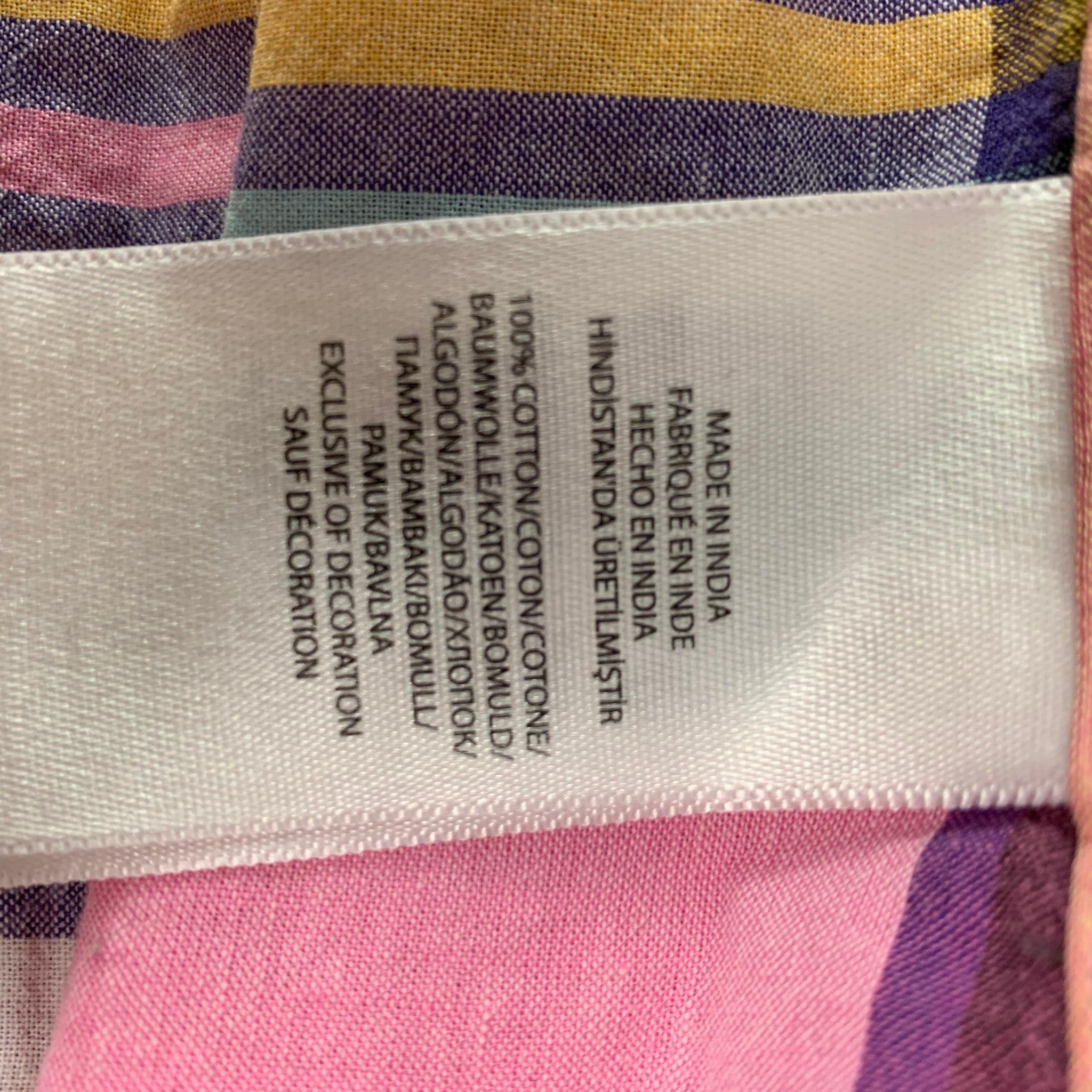 RALPH LAUREN Rosa mehrfarbiges langärmeliges Madras-Baumwollhemd mit Knopfleiste Größe L in Rosa im Angebot 1