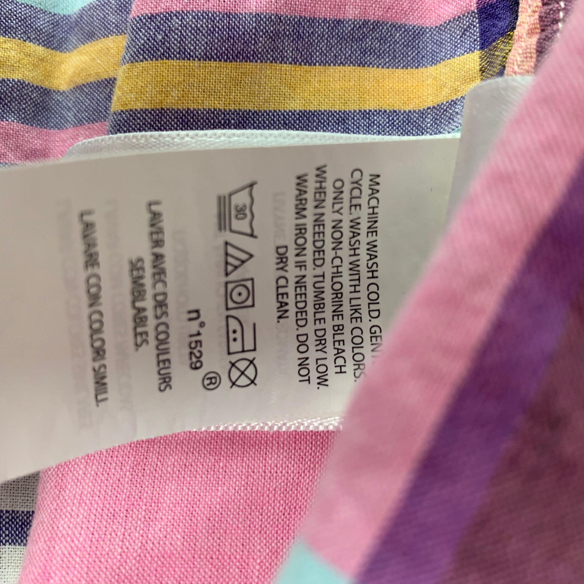RALPH LAUREN Rosa mehrfarbiges langärmeliges Madras-Baumwollhemd mit Knopfleiste Größe L in Rosa im Angebot 2