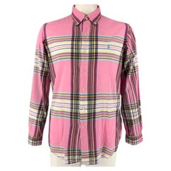 RALPH LAUREN Size L Pink Multi-Color Madras Cotton Button Down Long Sleeve Shirt