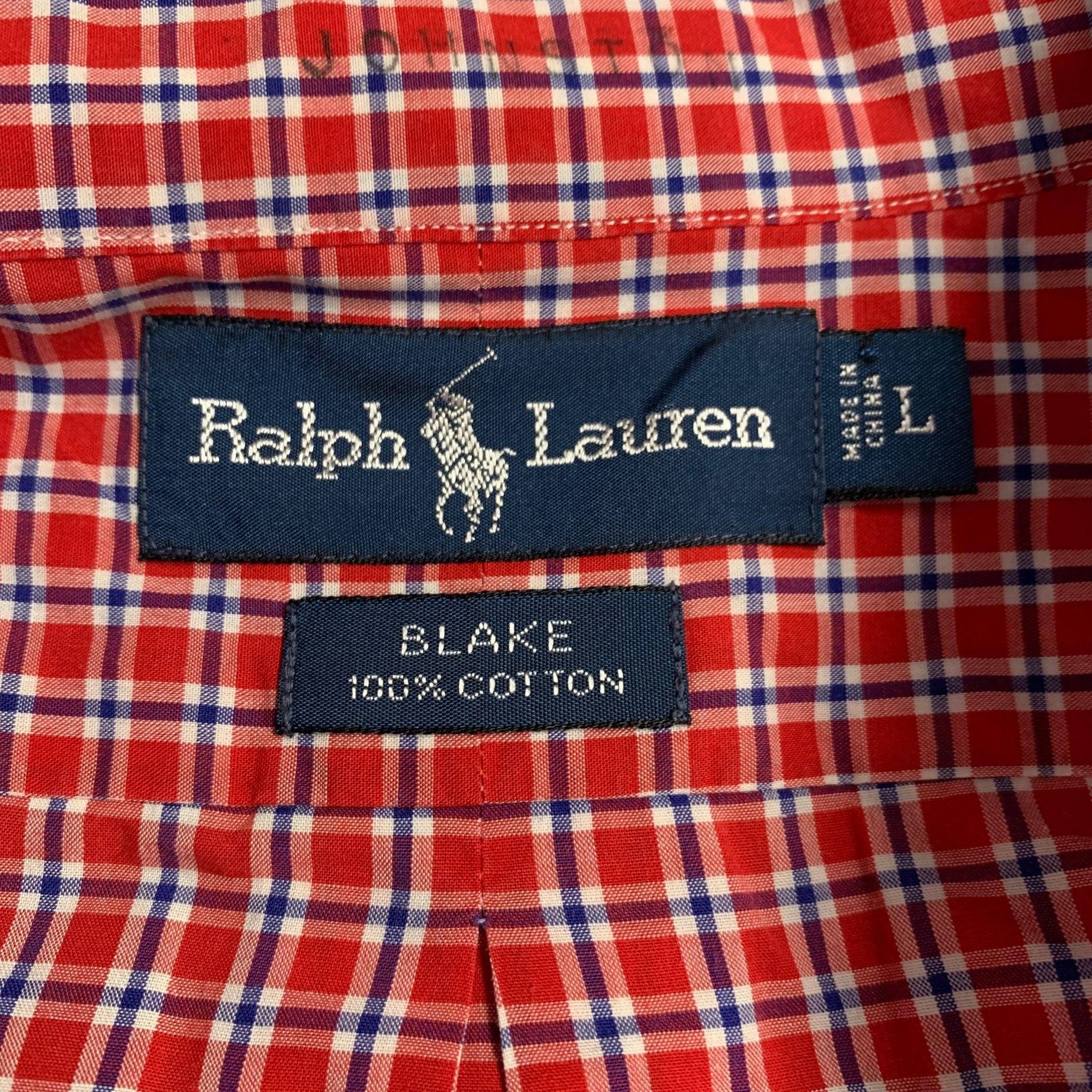 RALPH LAUREN Size L Red Blue Window Pane Cotton Button Down Long Sleeve Shirt In Excellent Condition For Sale In San Francisco, CA