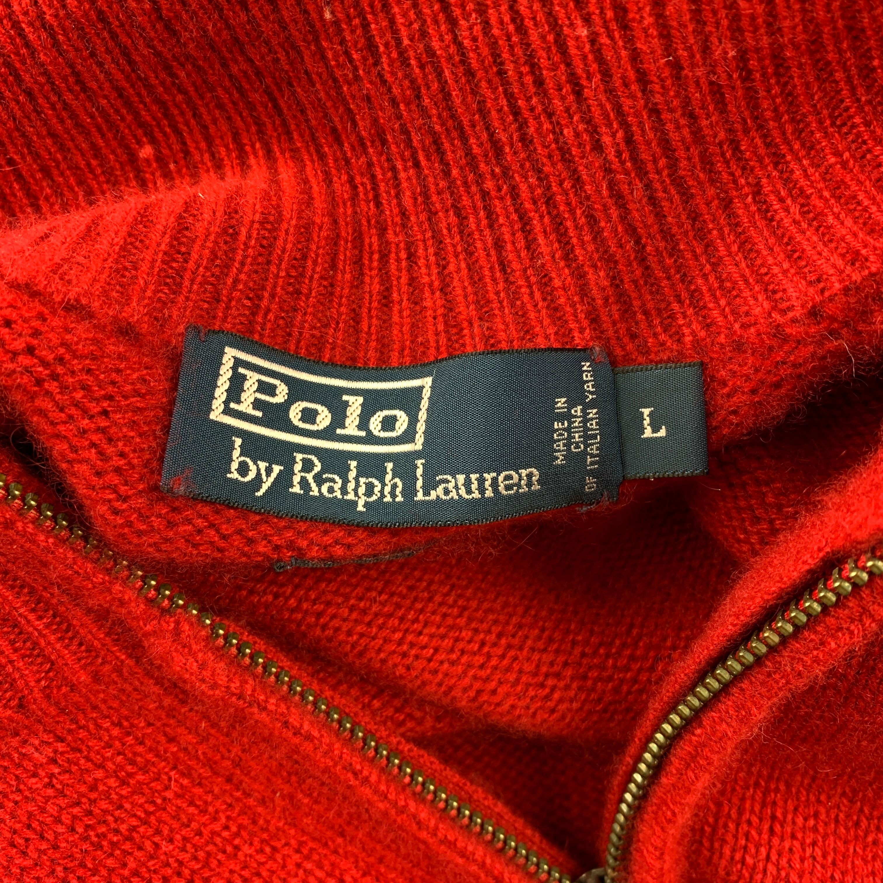 RALPH LAUREN Size L Red Knitted Cashmere Half Zip Pullover In Excellent Condition In San Francisco, CA