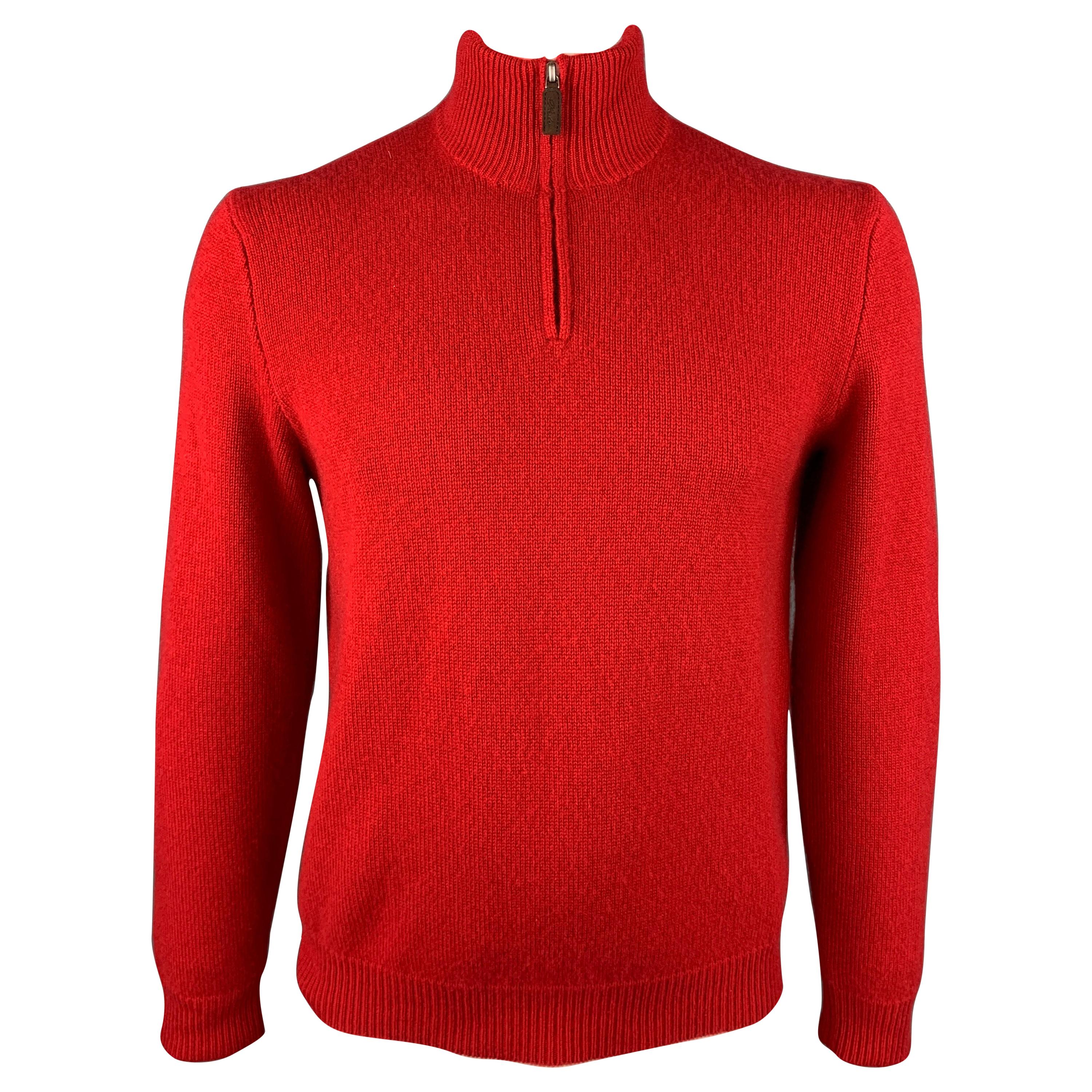 RALPH LAUREN Size L Red Knitted Cashmere Half Zip Pullover
