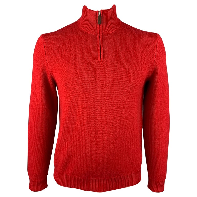 RALPH LAUREN Size L Red Knitted Cashmere Half Zip Pullover at 1stDibs